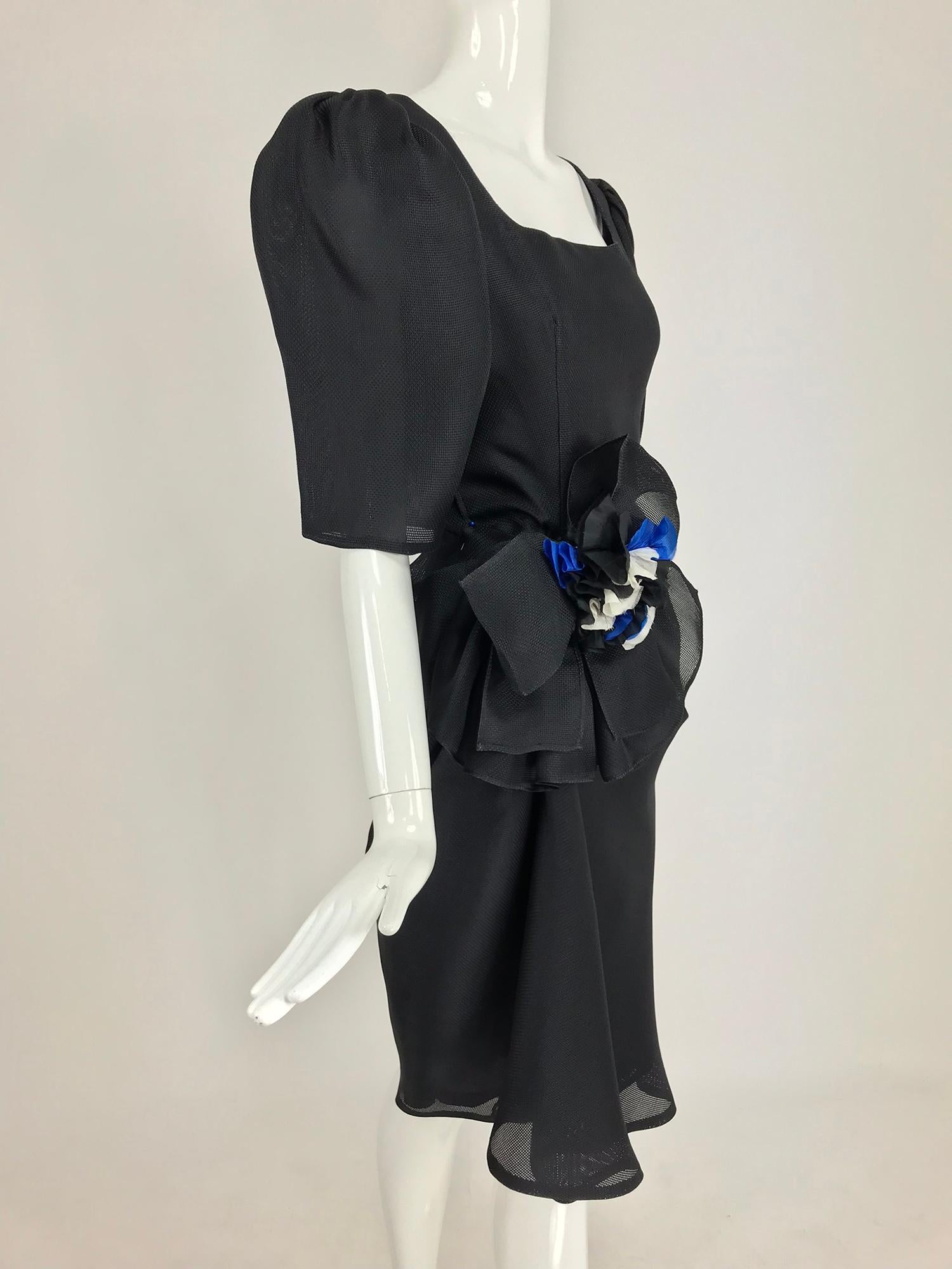 Givency Black Textured Silk Dress with Hip Bow 1990s In Excellent Condition For Sale In West Palm Beach, FL