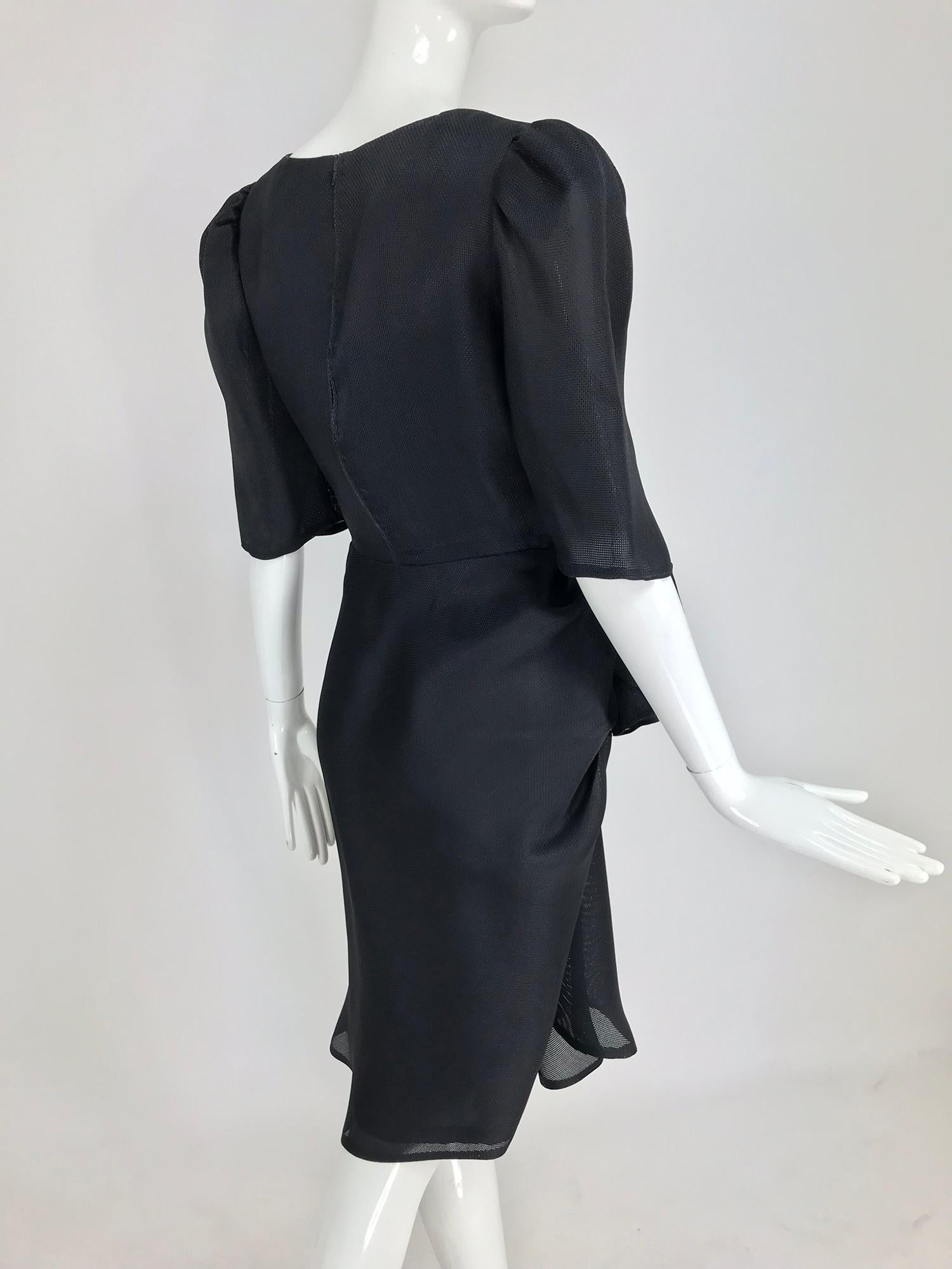 Givency Black Textured Silk Dress with Hip Bow 1990s For Sale 2