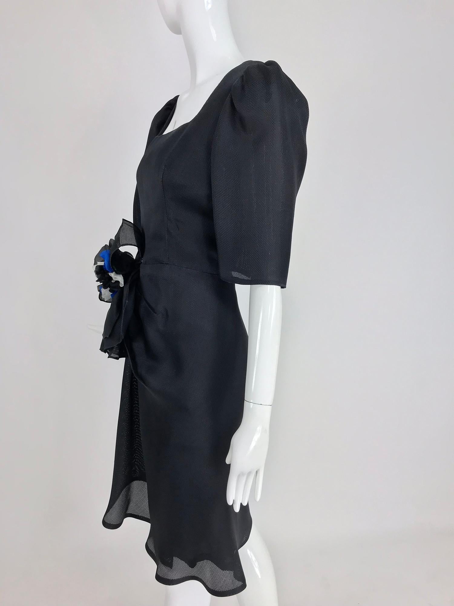 Givency Black Textured Silk Dress with Hip Bow 1990s For Sale 8