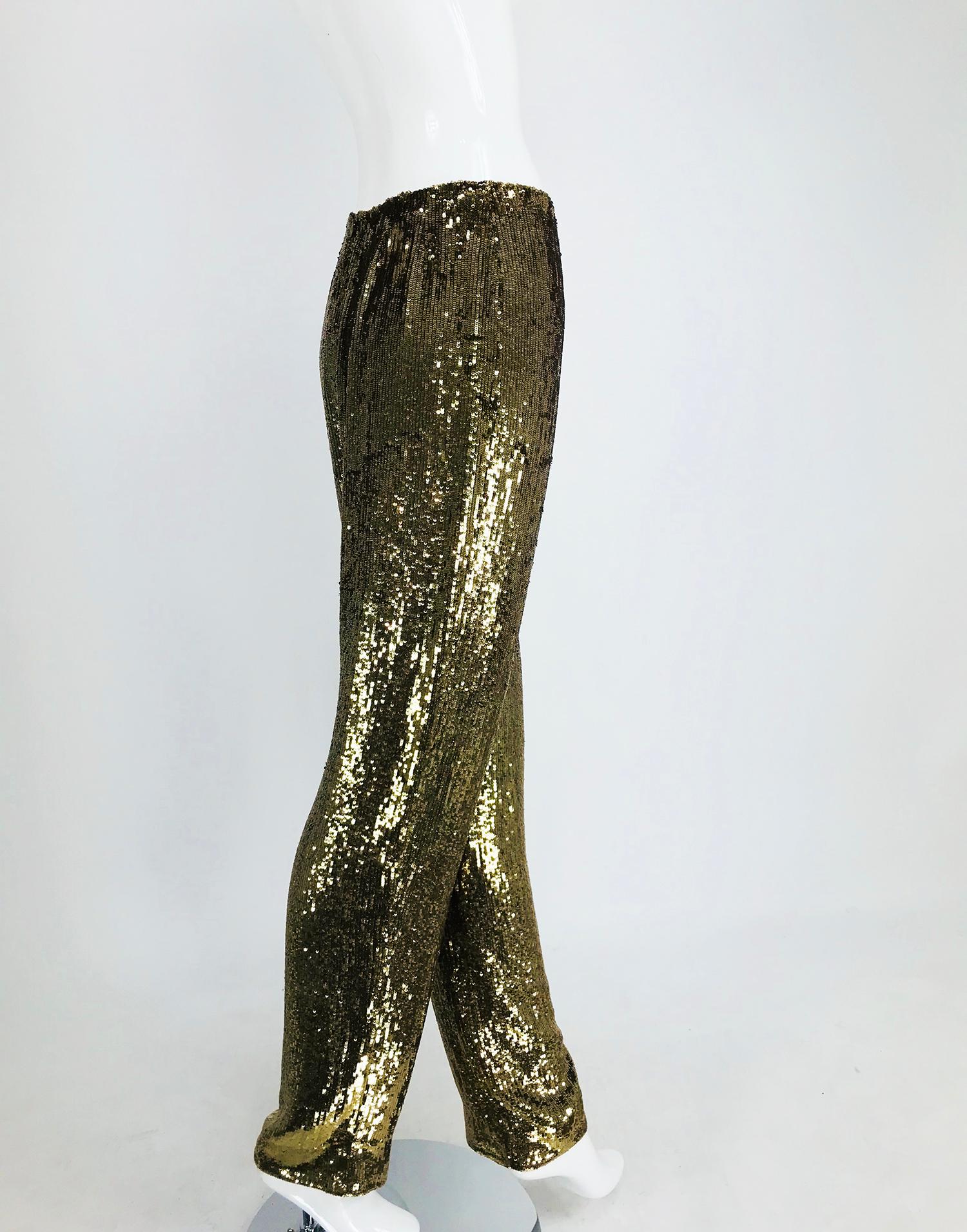 Ralph Rucci Burnished Gold Sequin Evening Trouser In Good Condition For Sale In West Palm Beach, FL