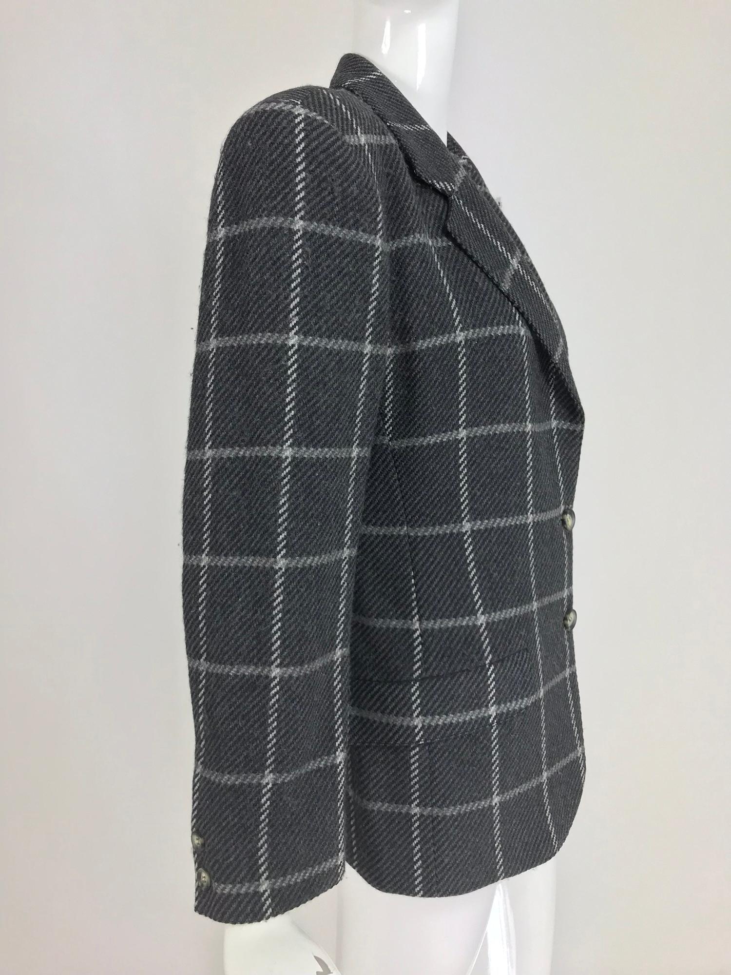 Black Gucci Charcoal Windowpane Check Wool Cashmere Blazer 1980s
