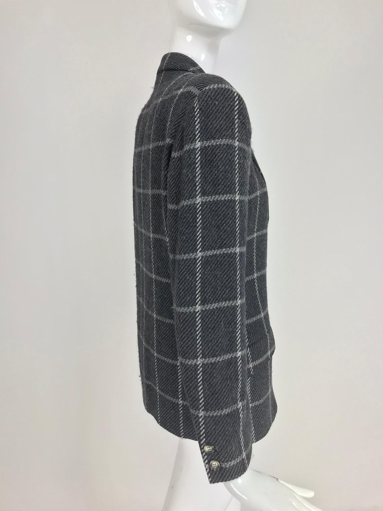 Gucci Charcoal Windowpane Check Wool Cashmere Blazer 1980s In Good Condition In West Palm Beach, FL