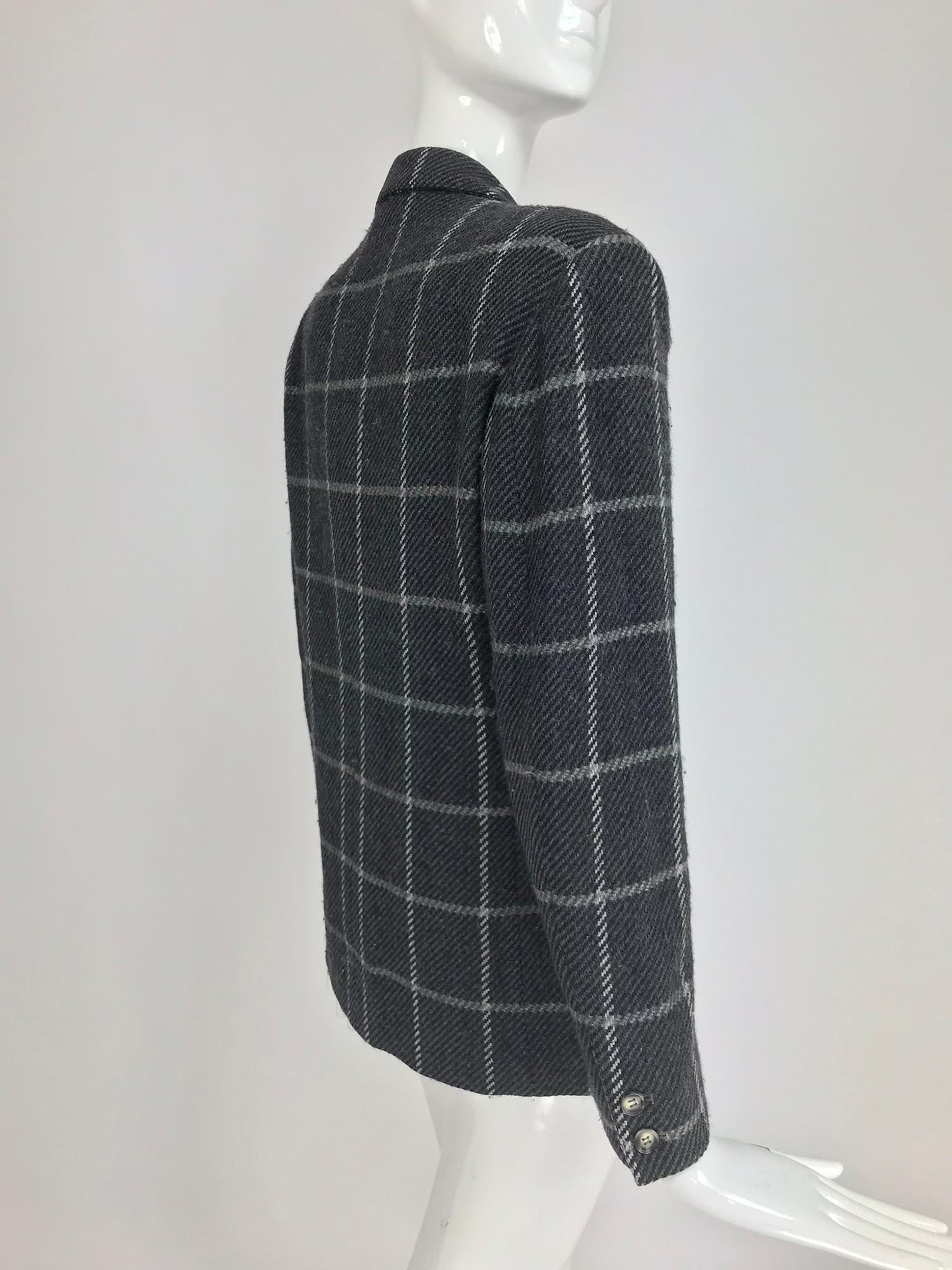 Women's Gucci Charcoal Windowpane Check Wool Cashmere Blazer 1980s