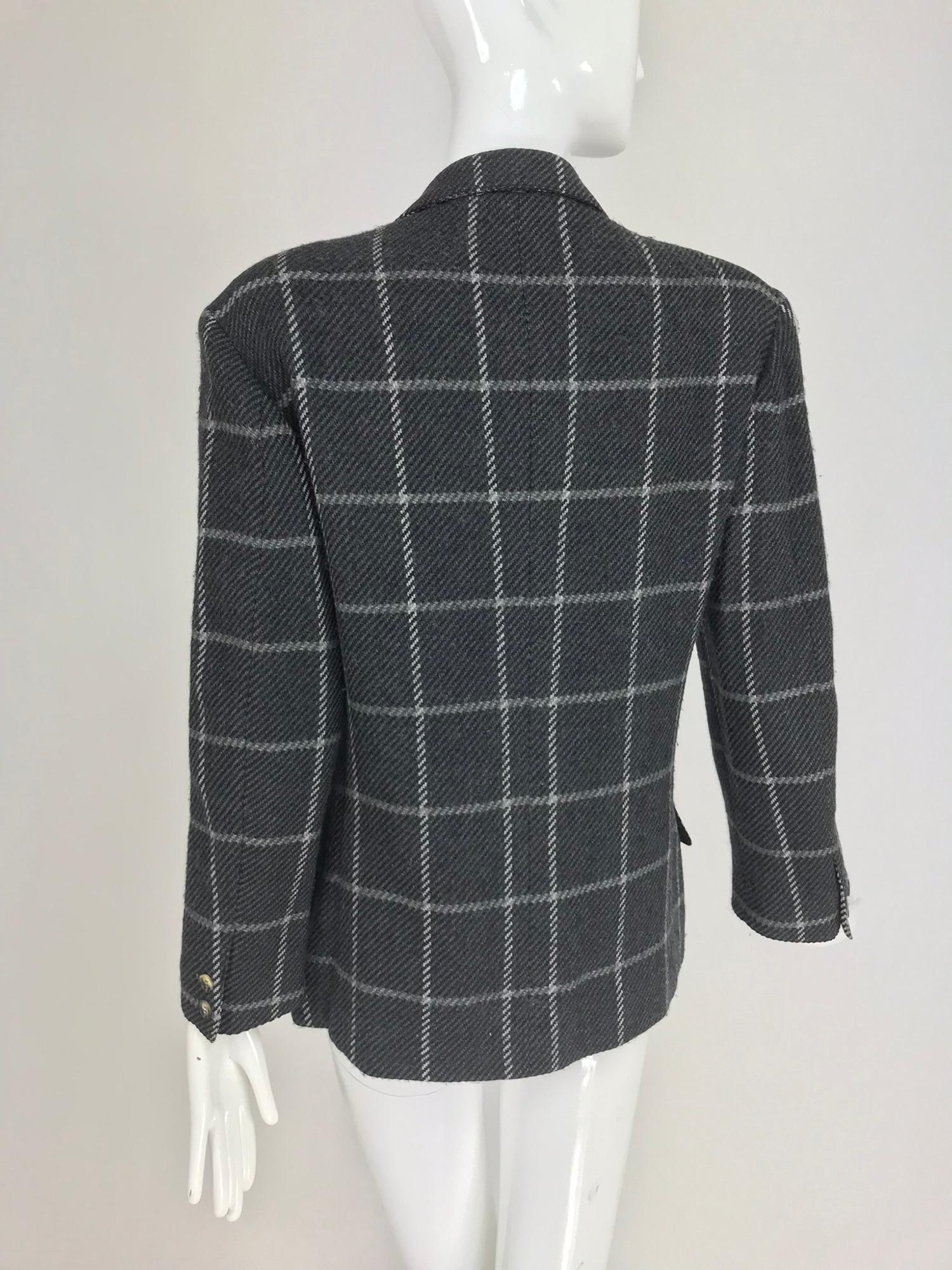 Gucci Charcoal Windowpane Check Wool Cashmere Blazer 1980s 3