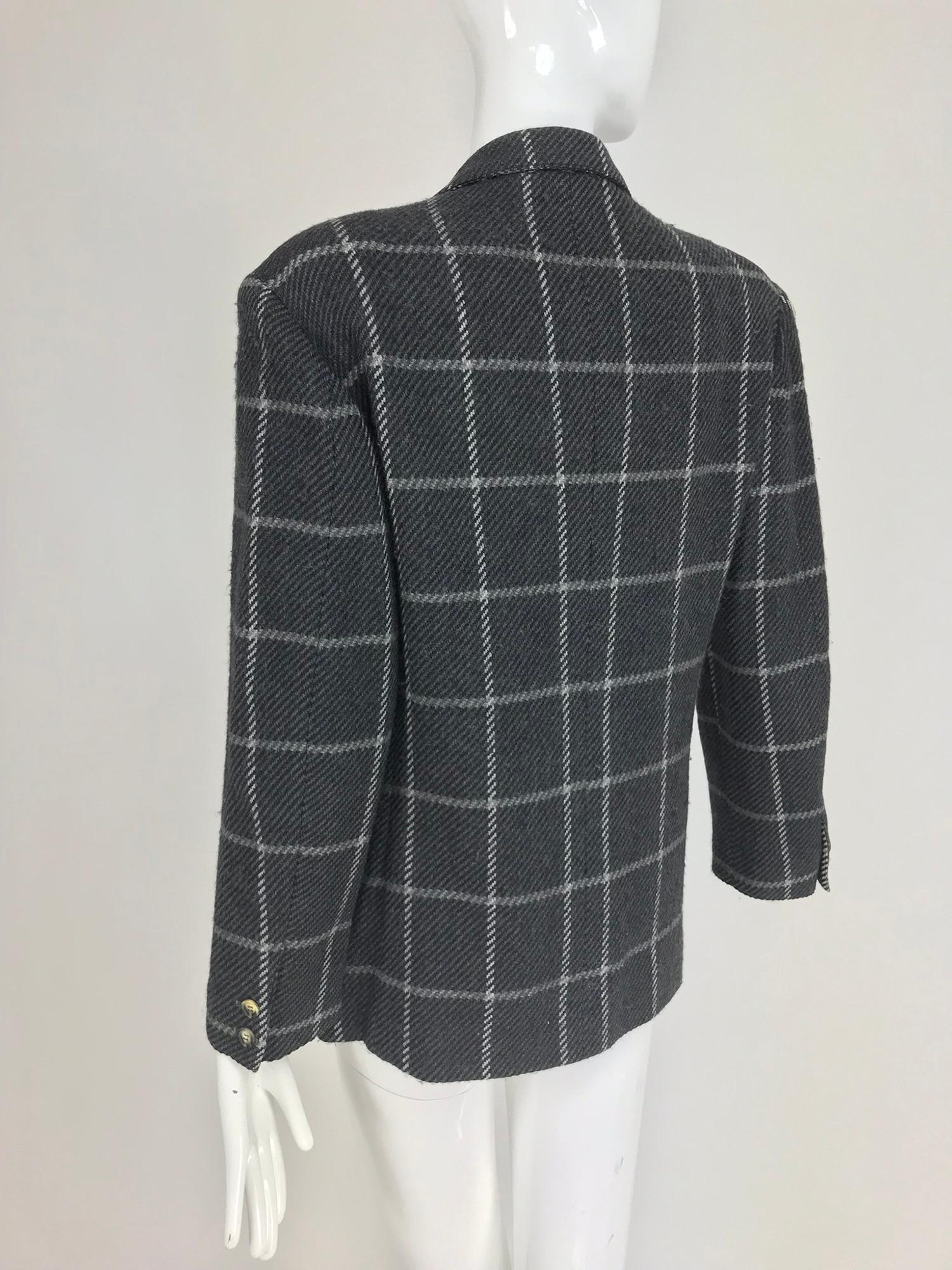 Gucci Charcoal Windowpane Check Wool Cashmere Blazer 1980s 4