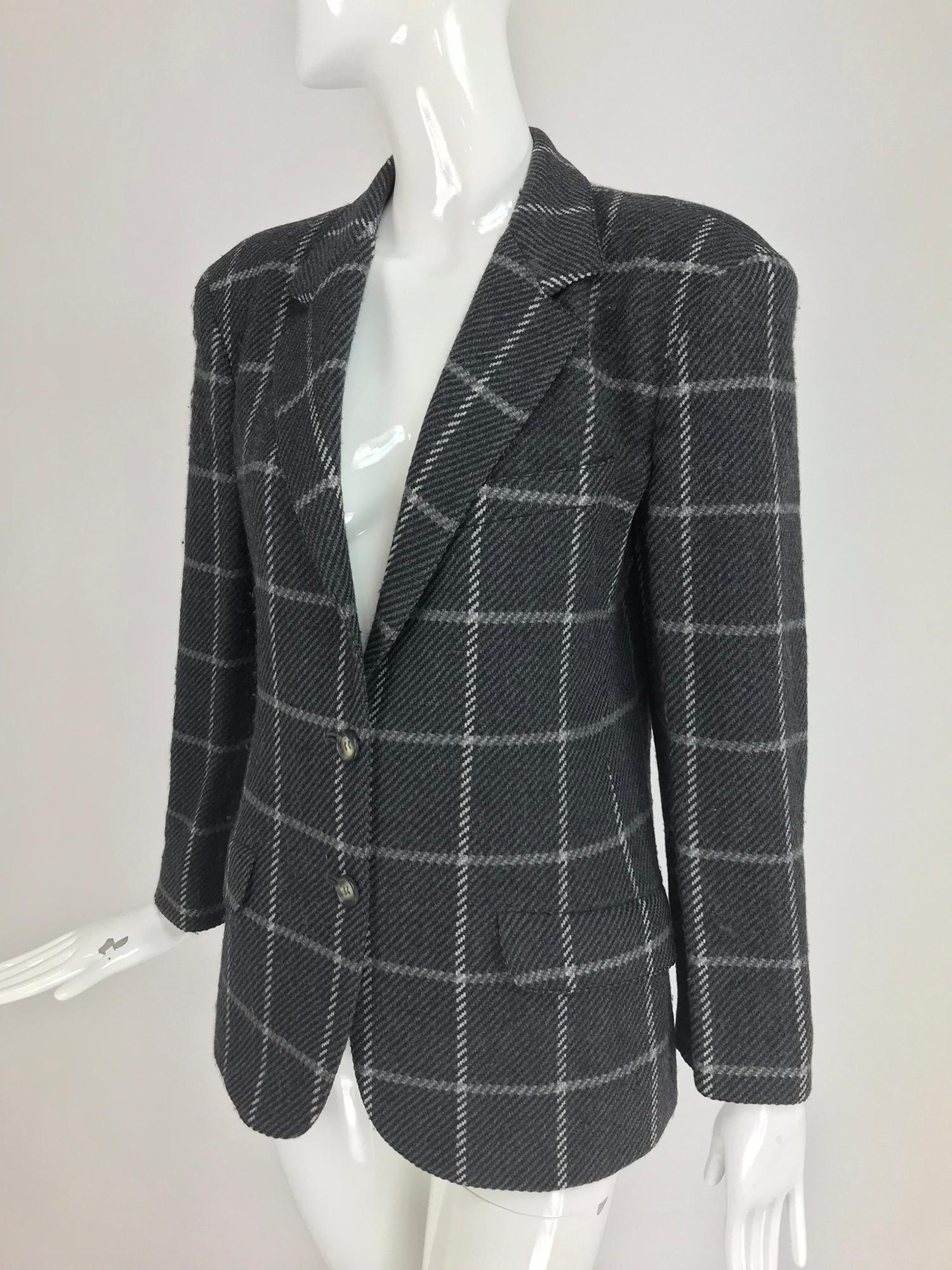 Gucci Charcoal Windowpane Check Wool Cashmere Blazer 1980s 8