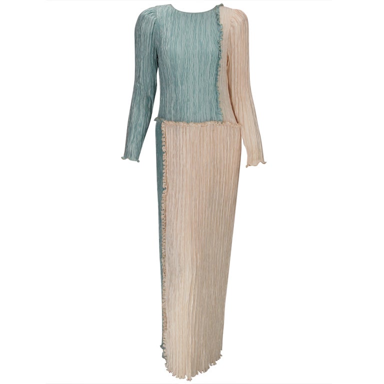 Mary McFadden Pleated Fourtuny Style Colour Block Gown 1980s For Sale ...
