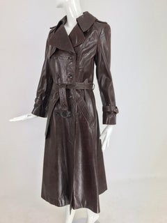 Anne Klein Schokoladenbrauner Leder-Trenchcoat 1970er Jahre