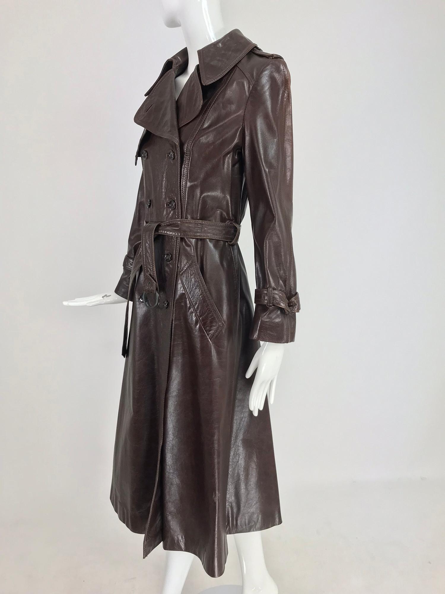 chocolate leather trench coat