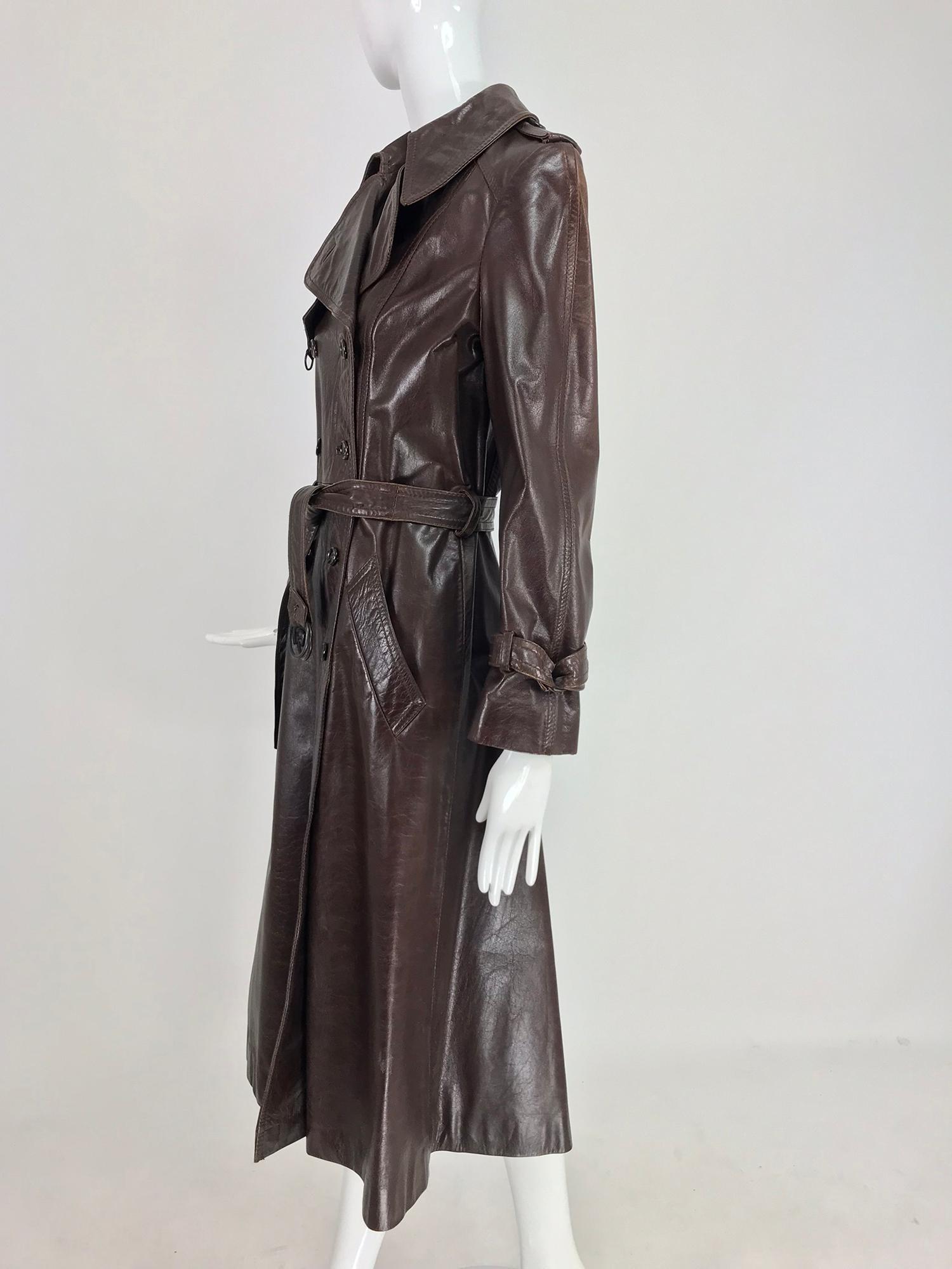 Anne Klein Chocolate brown leather trench coat 1970s at 1stDibs ...
