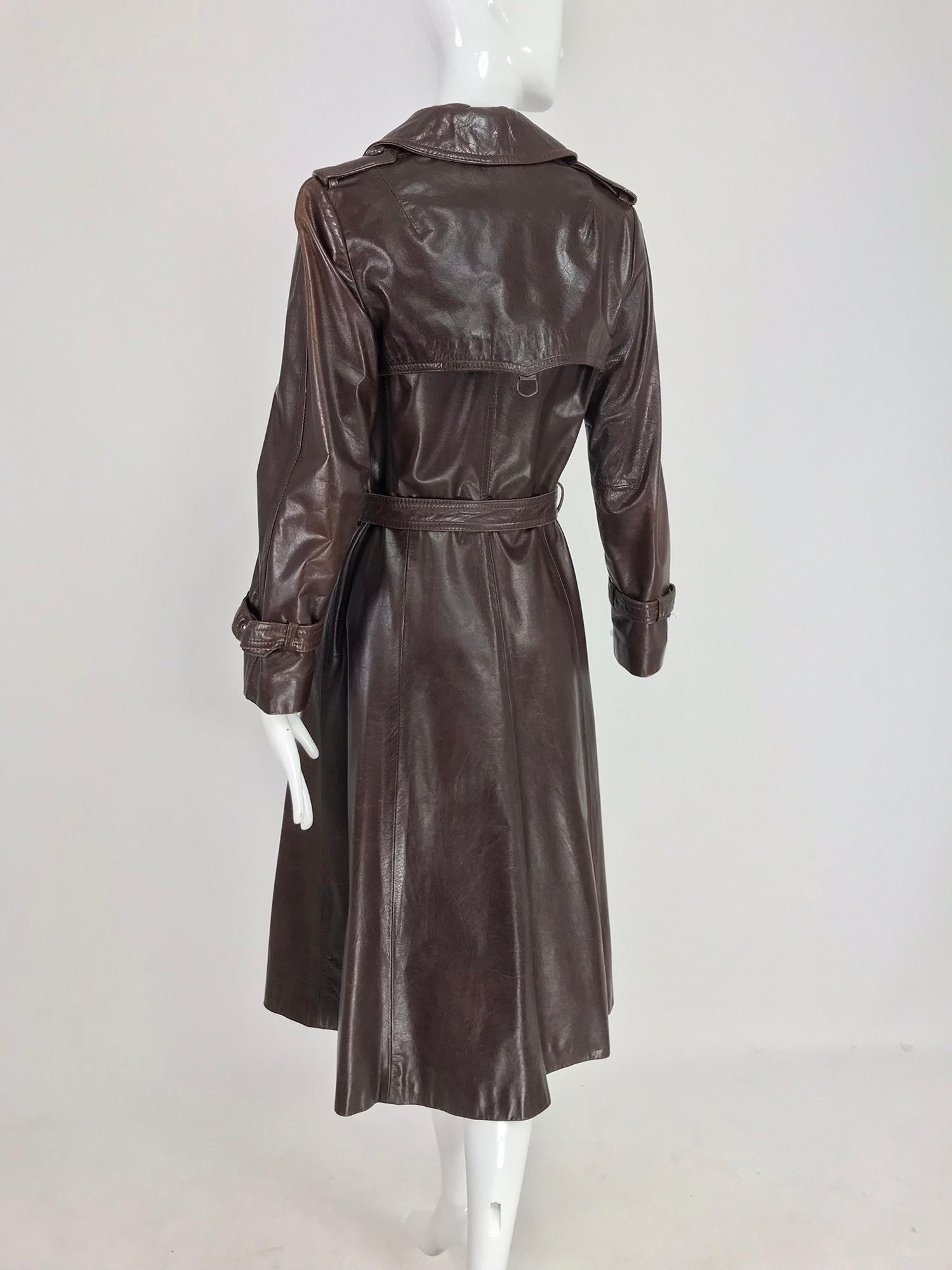 Women's Anne Klein Chocolate brown leather trench coat 1970s