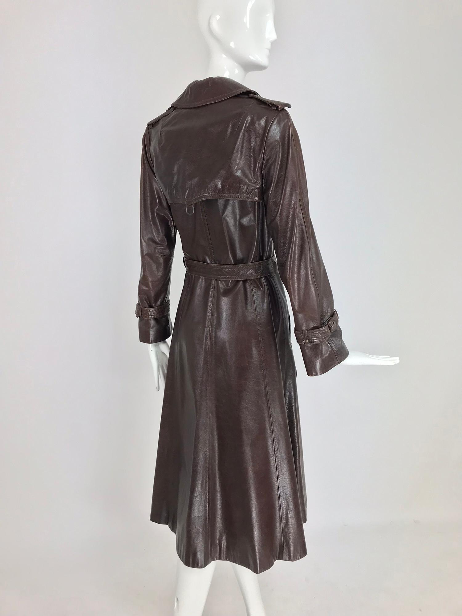 Anne Klein Chocolate brown leather trench coat 1970s 2