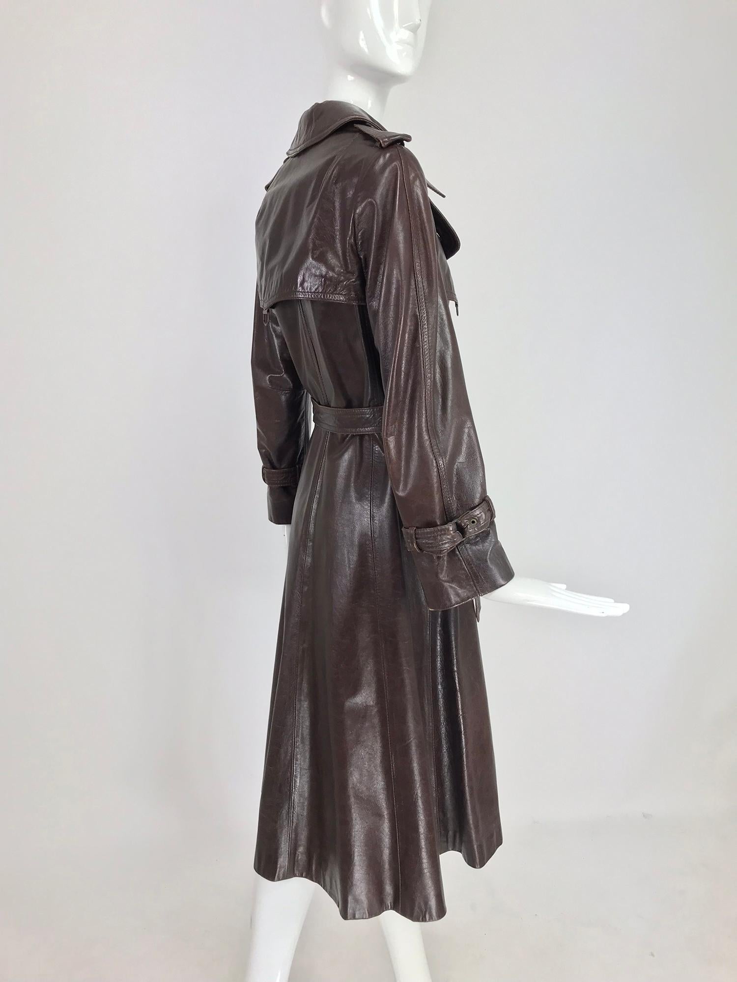 Anne Klein Chocolate brown leather trench coat 1970s 3