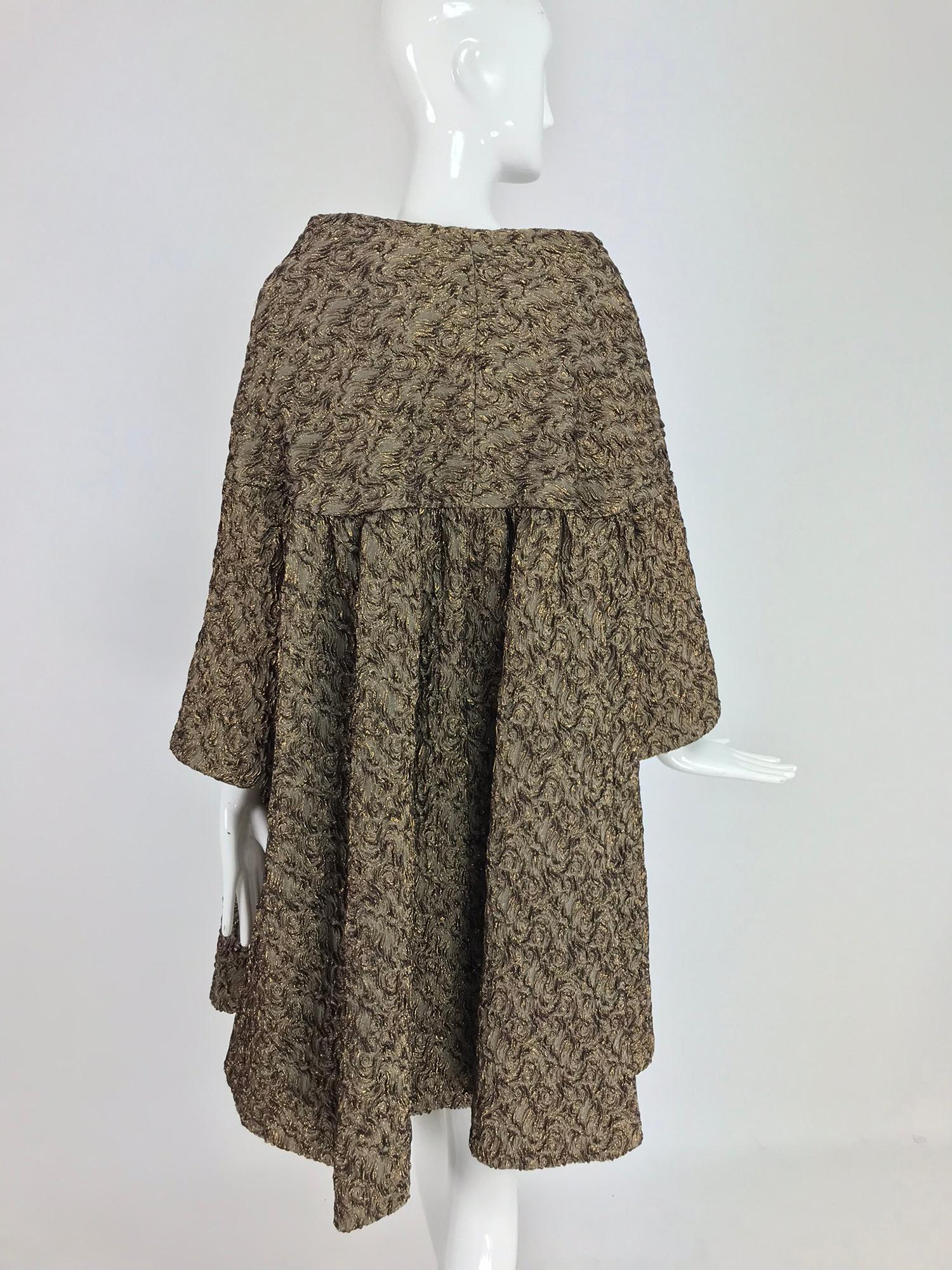 1960s Trapeze Evening Coat of Textured Metallic Copper Bronze  4