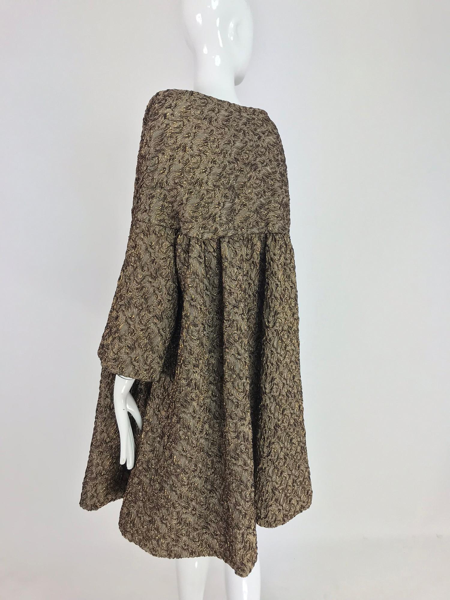 1960s Trapeze Evening Coat of Textured Metallic Copper Bronze  6