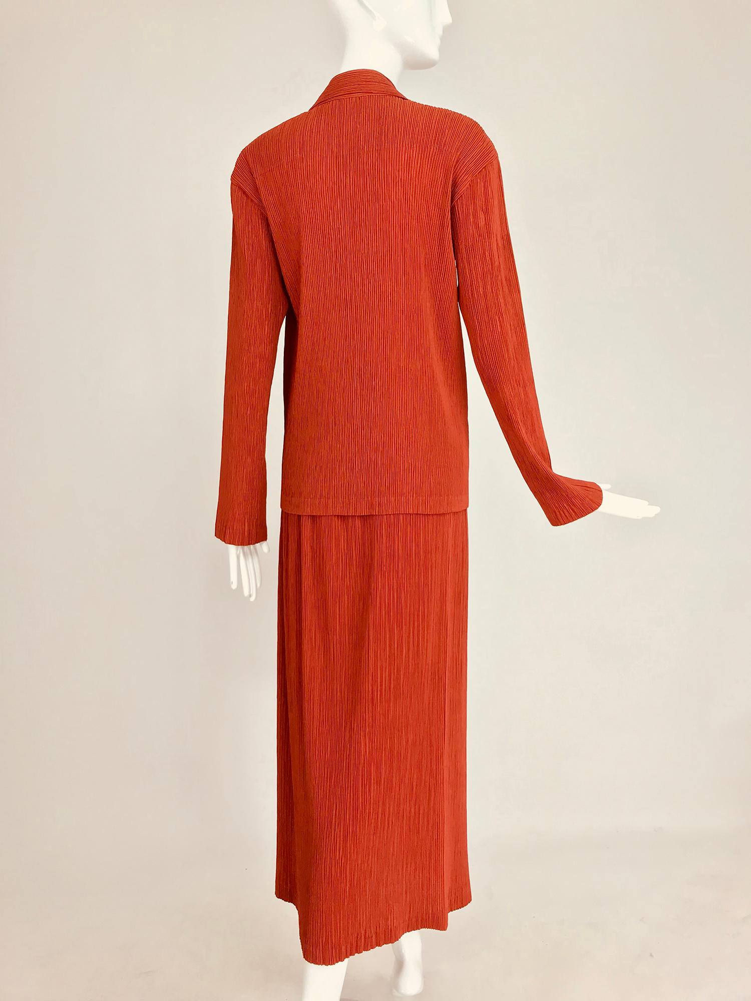 Red Issey Miyake Fete paprika pleated top and skirt set 