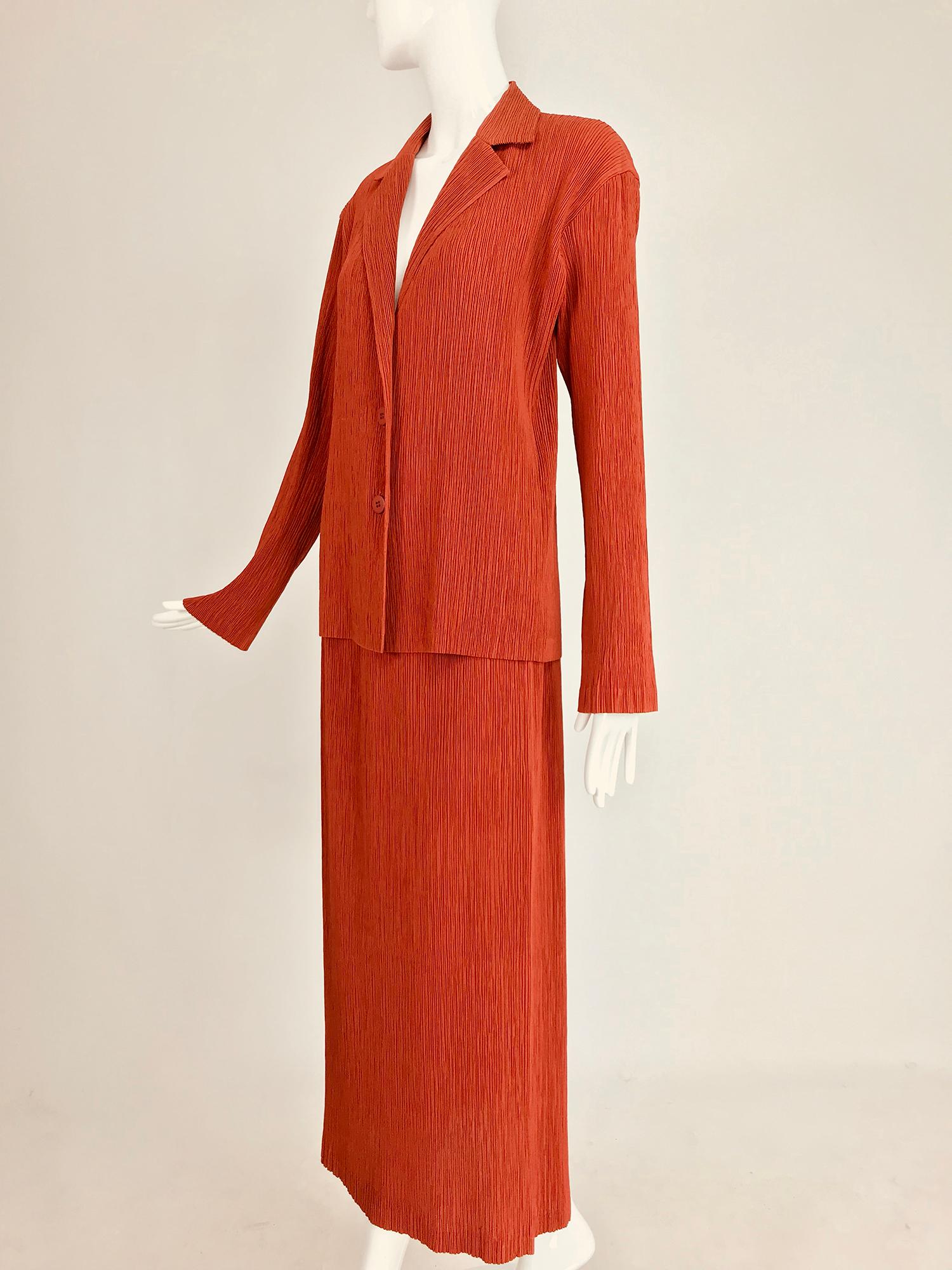 Issey Miyake Fete paprika pleated top and skirt set  4