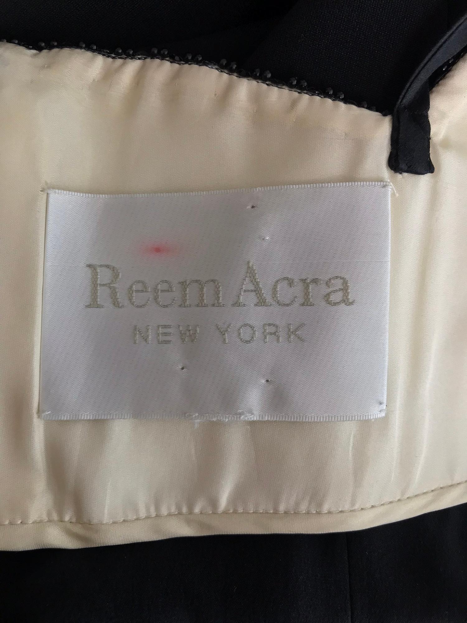 Reem Acra Beaded Silk Cream Satin and Black Crepe Empire Gown  12 13