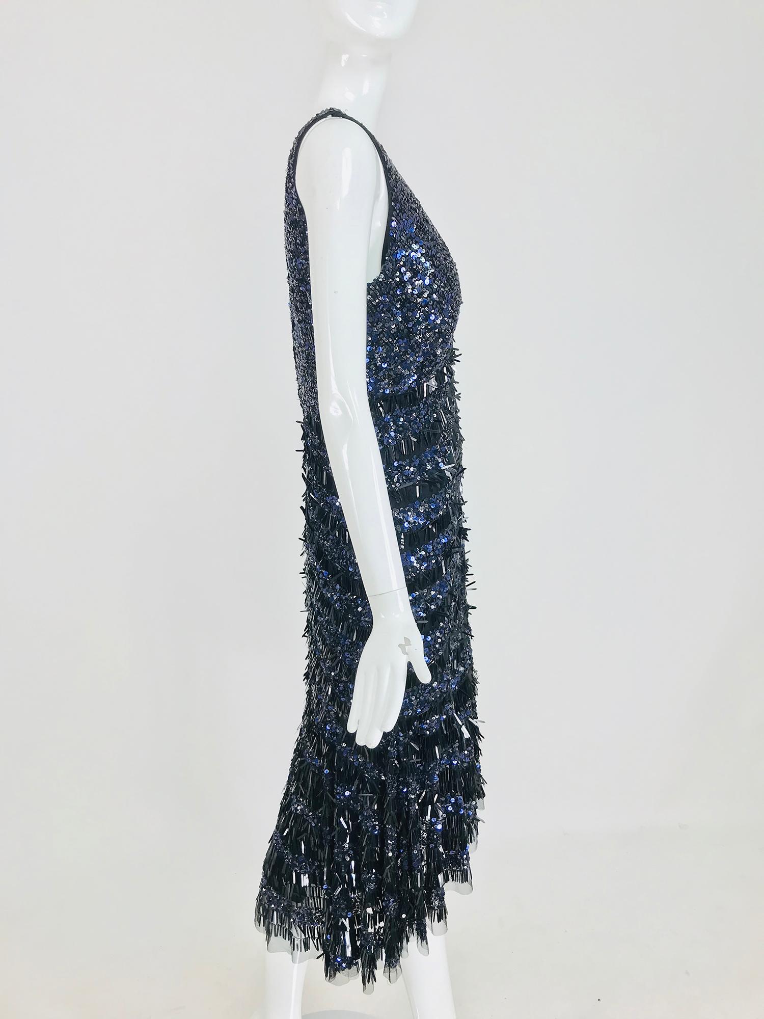 Women's Theia Sequin Evening Cocktail Dress in Black and Blue 12