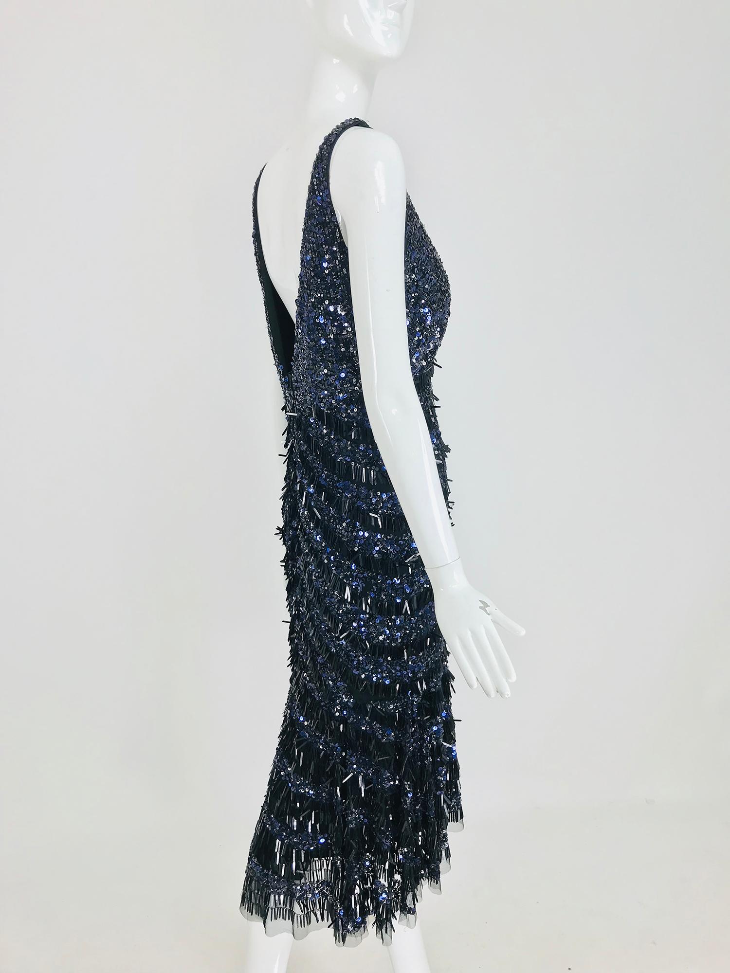 Theia Sequin Evening Cocktail Dress in Black and Blue 12 1