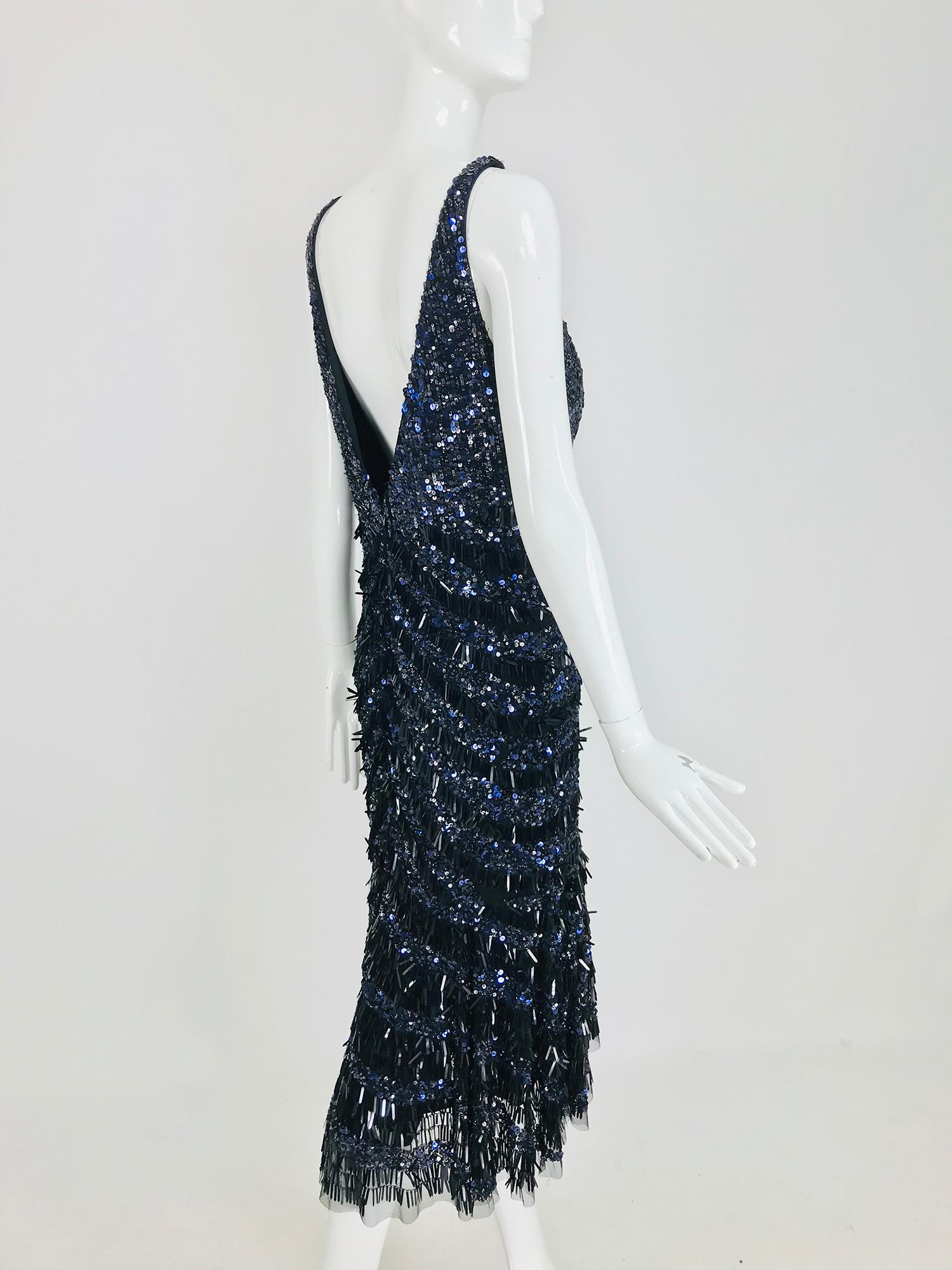 Theia Sequin Evening Cocktail Dress in Black and Blue 12 2