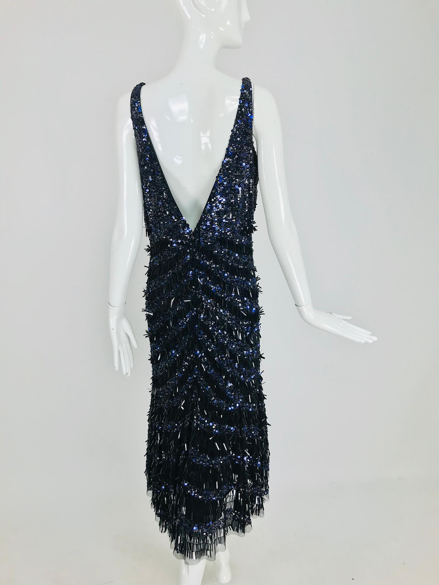 Theia Sequin Evening Cocktail Dress in Black and Blue 12 4