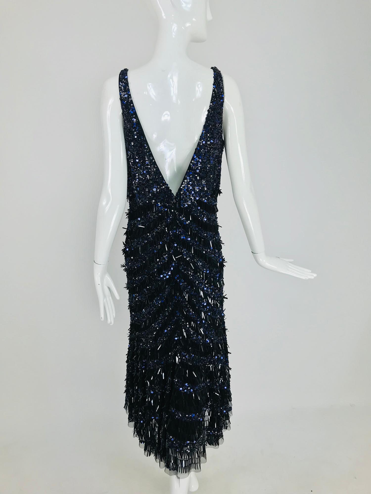 Theia Sequin Evening Cocktail Dress in Black and Blue 12 5