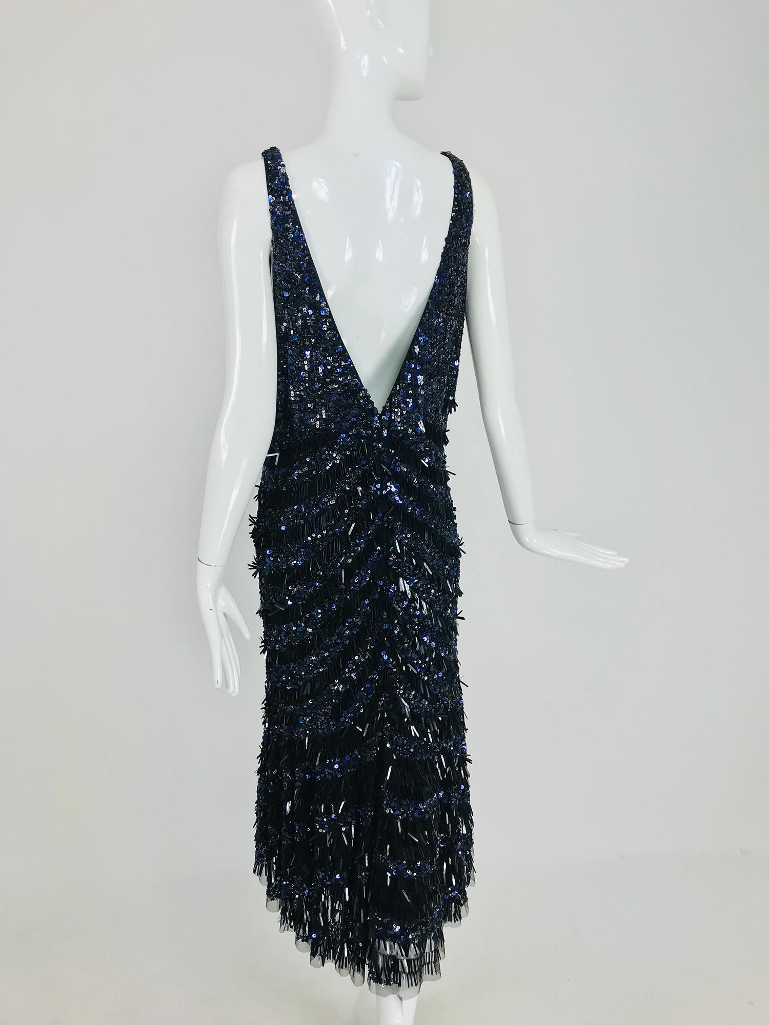 Theia Sequin Evening Cocktail Dress in Black and Blue 12 6