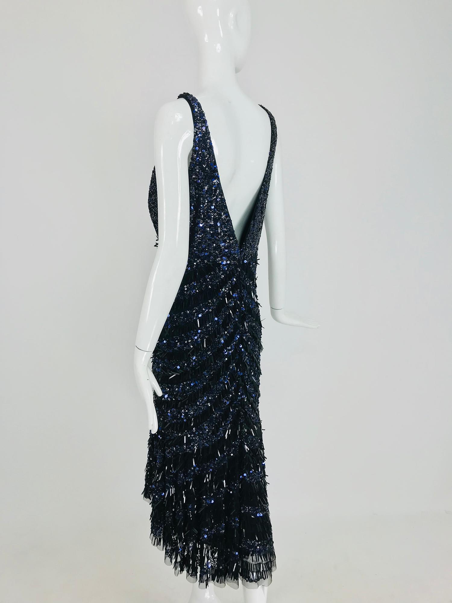 Theia Sequin Evening Cocktail Dress in Black and Blue 12 7
