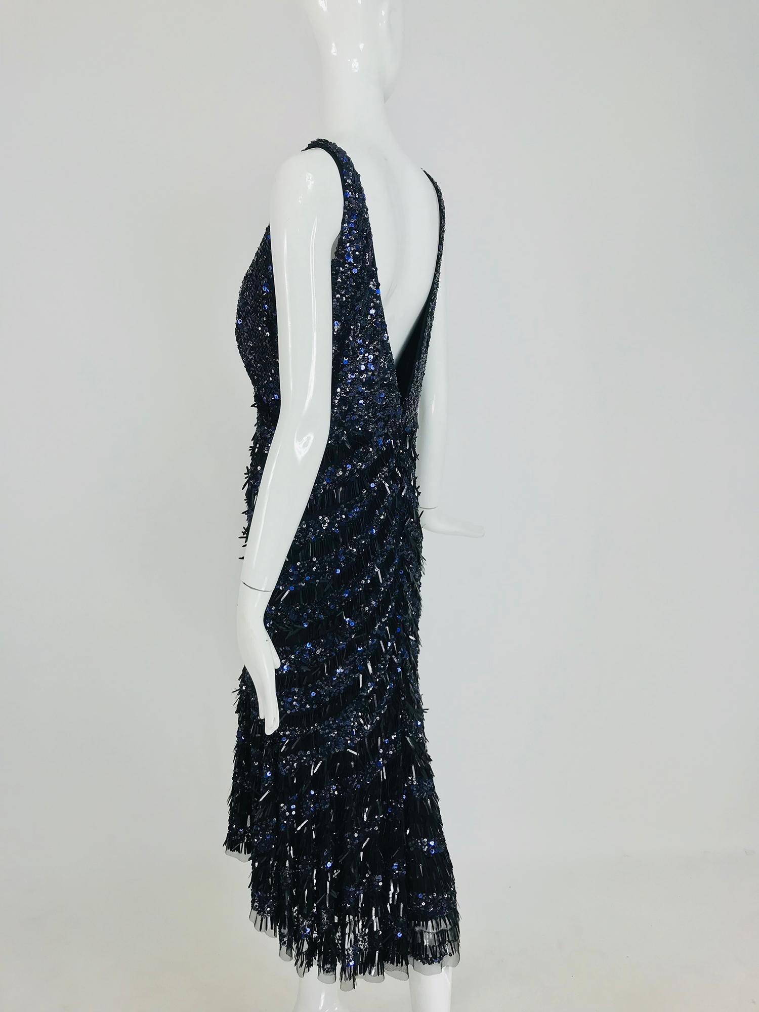 Theia Sequin Evening Cocktail Dress in Black and Blue 12 8