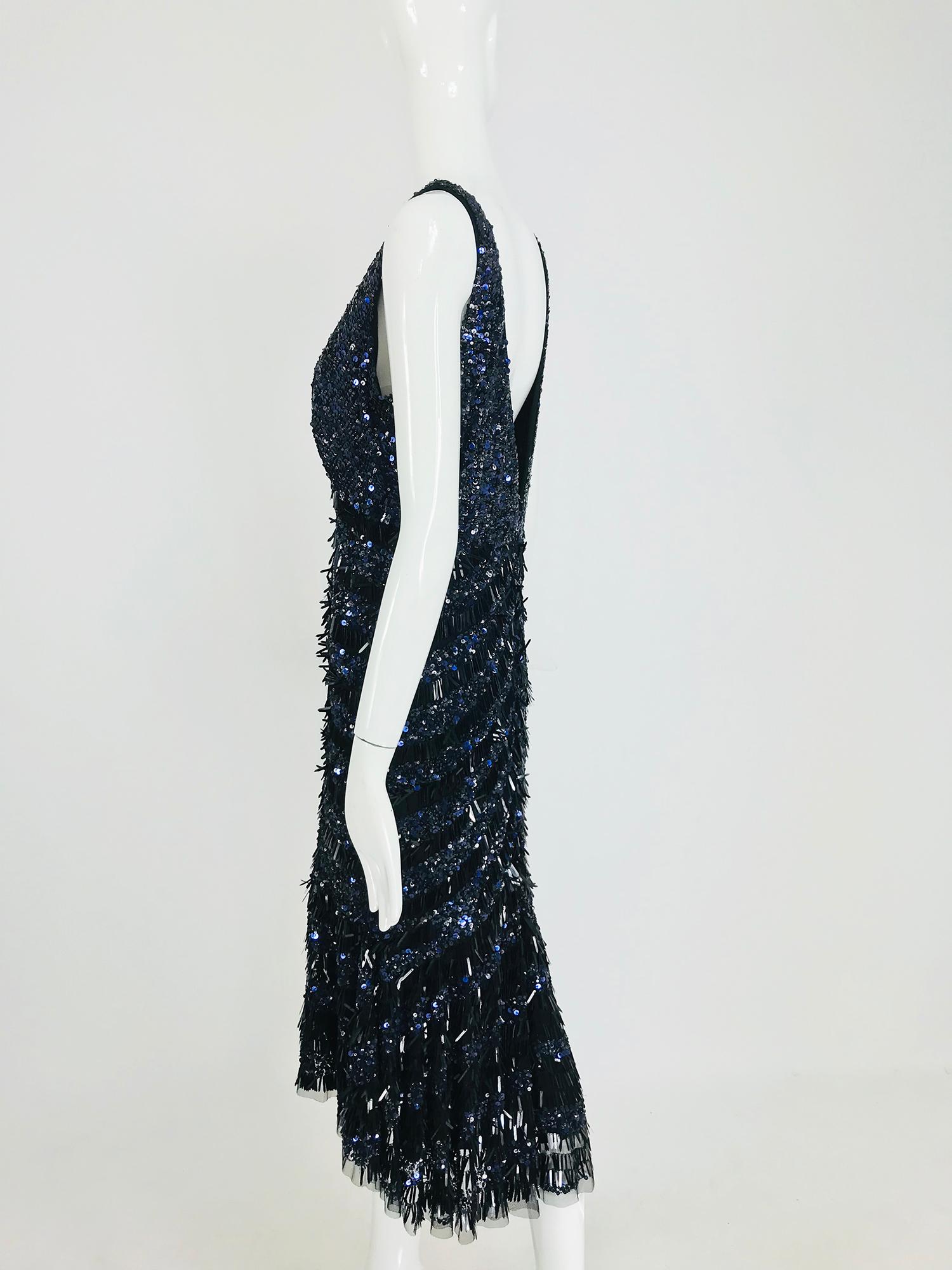 Theia Sequin Evening Cocktail Dress in Black and Blue 12 9