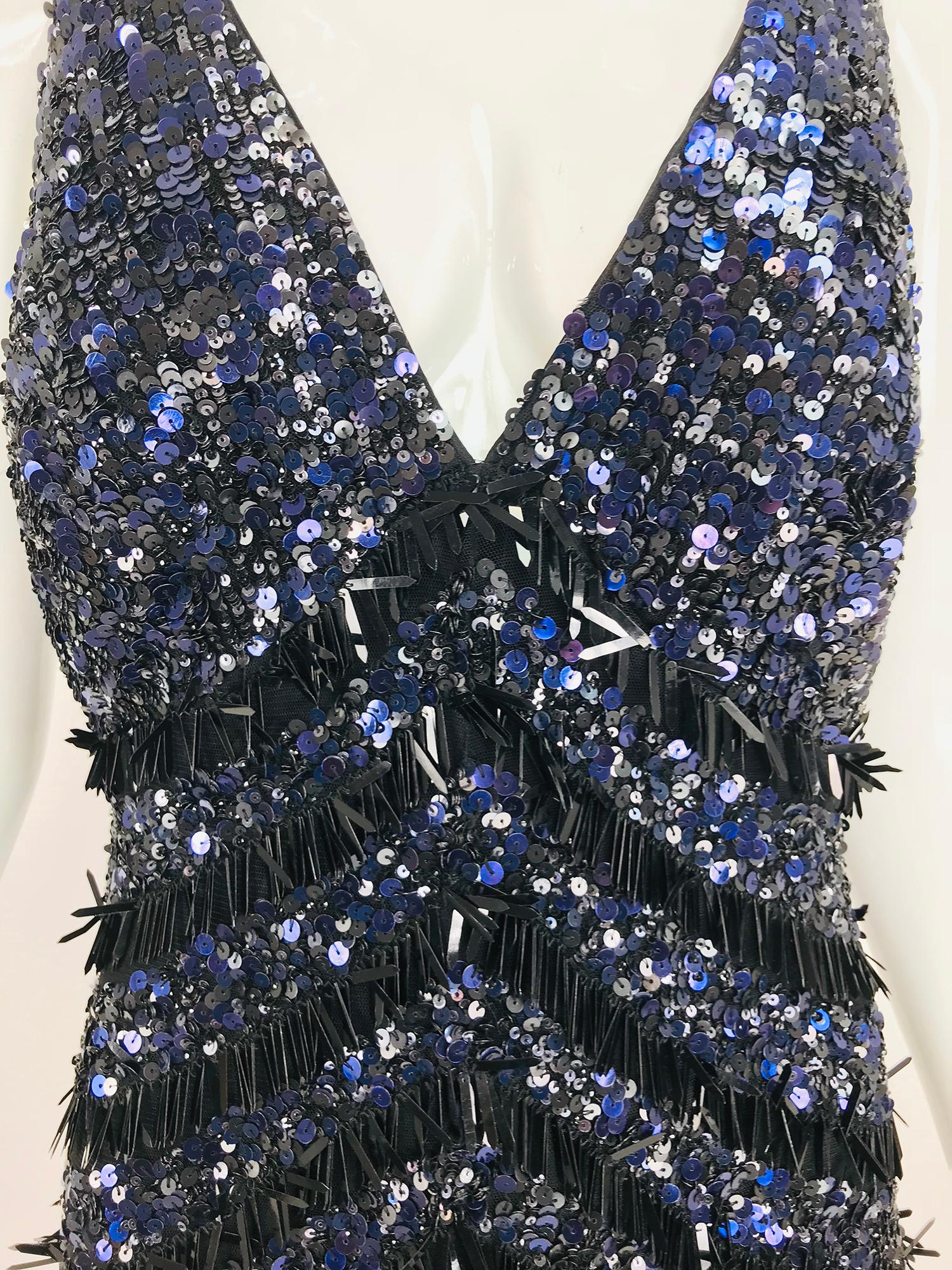 Theia Sequin Evening Cocktail Dress in Black and Blue 12 12