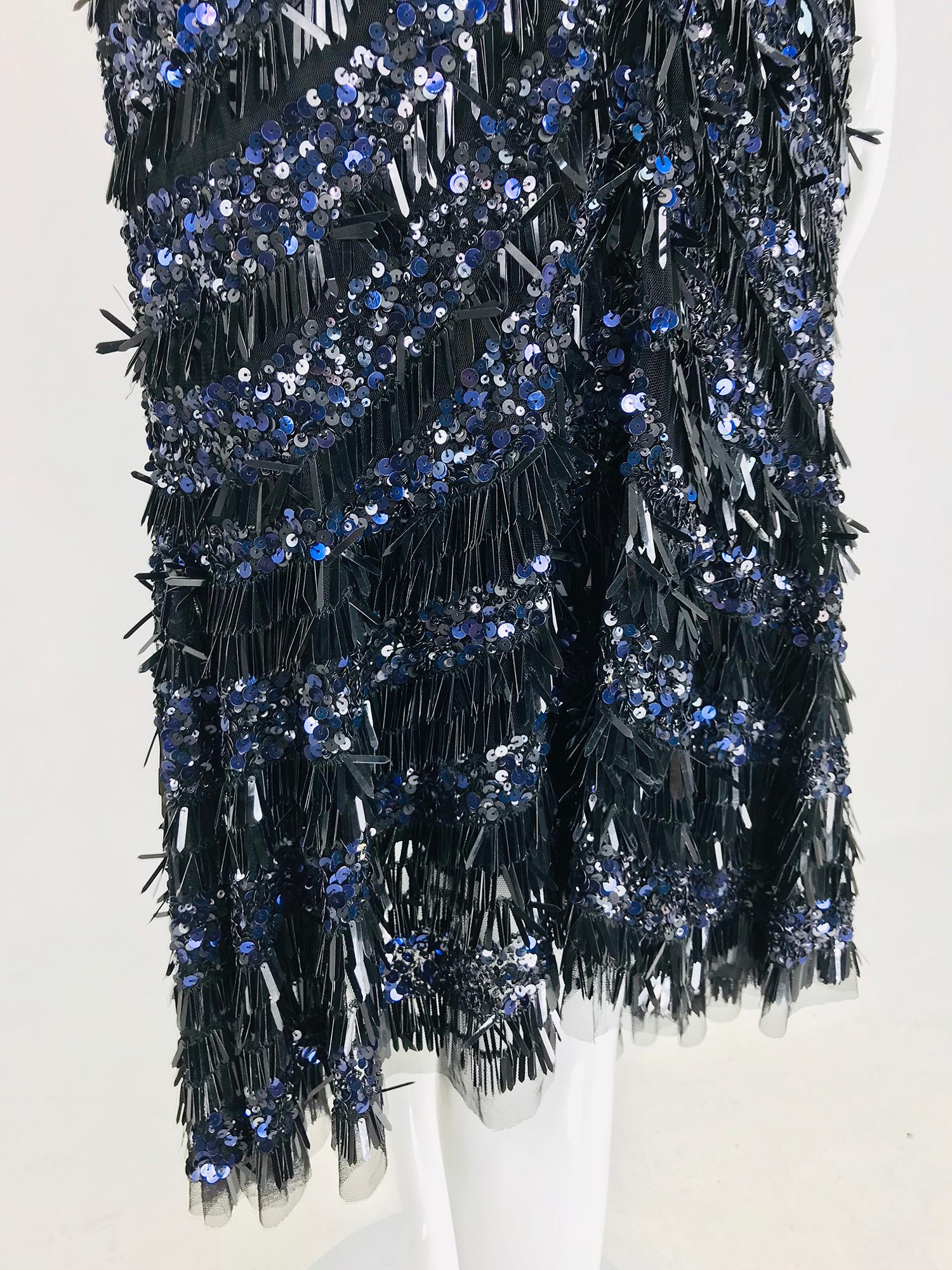 Theia Sequin Evening Cocktail Dress in Black and Blue 12 13