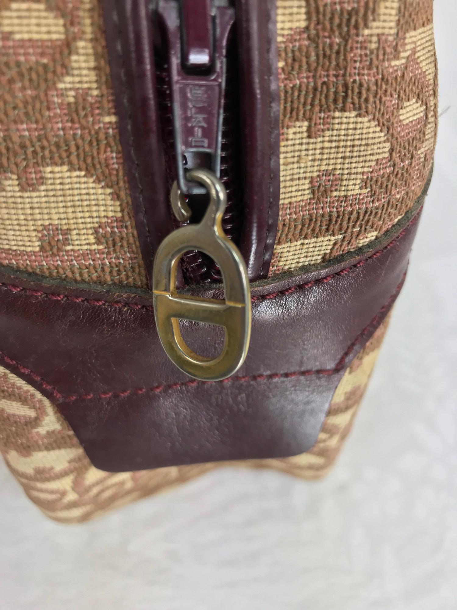 Brown Christian DIor Burgundy Leather and Logo Canvas Large Handbag Rare 1970s 