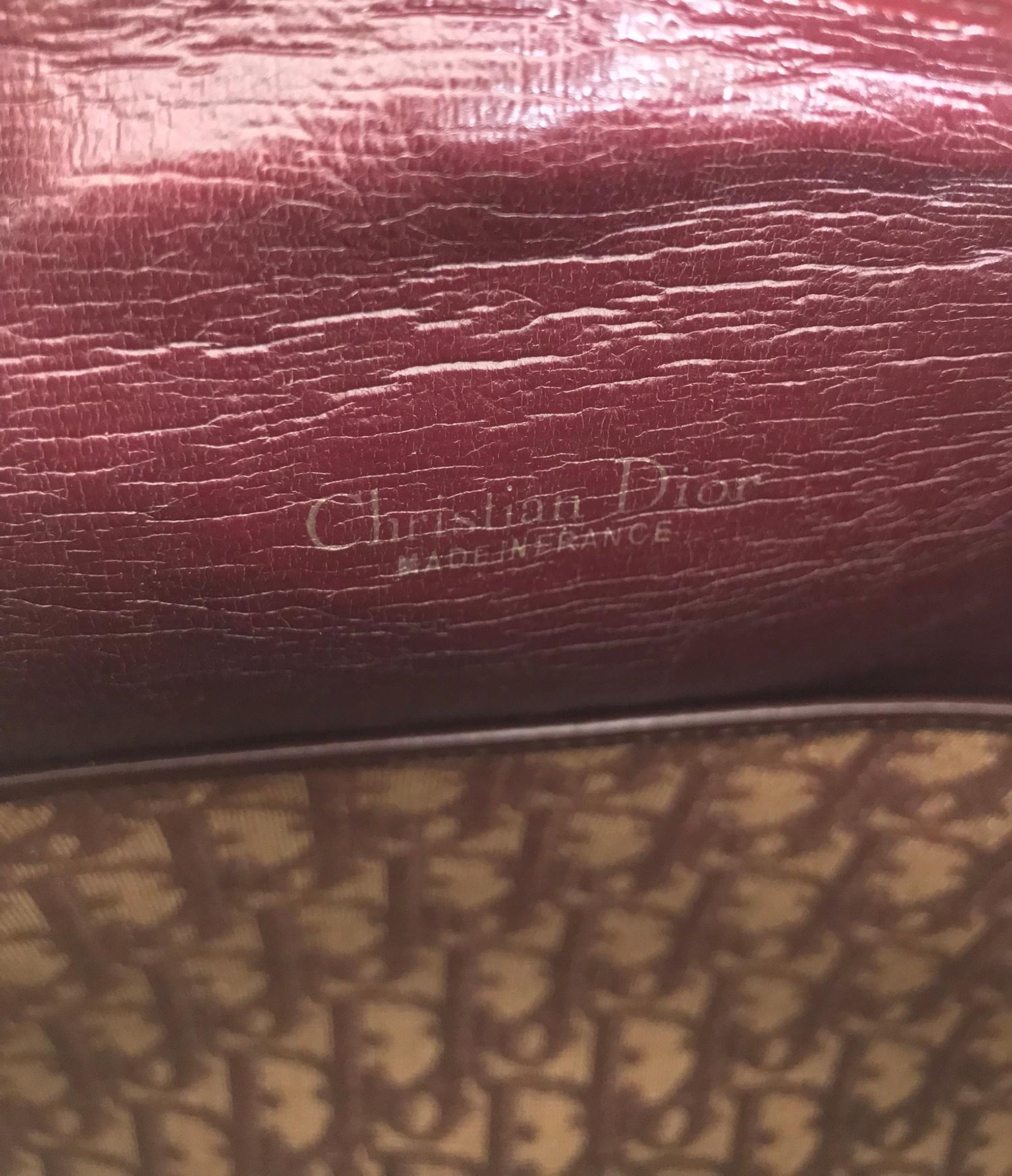 Christian DIor Burgundy Leather and Logo Canvas Large Handbag Rare 1970s  3