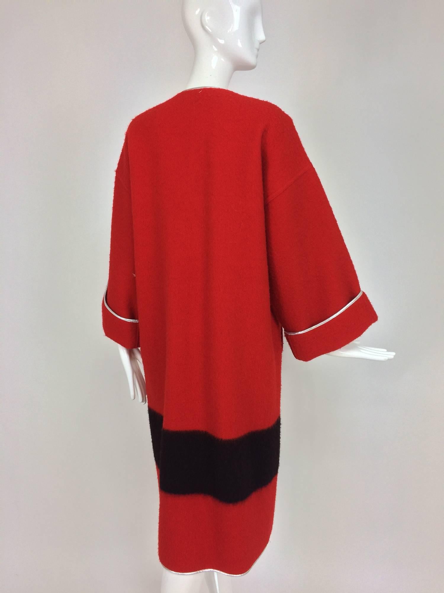 Vintage Geoffrey Beene Red and Black Blanket Coat 1970s 1