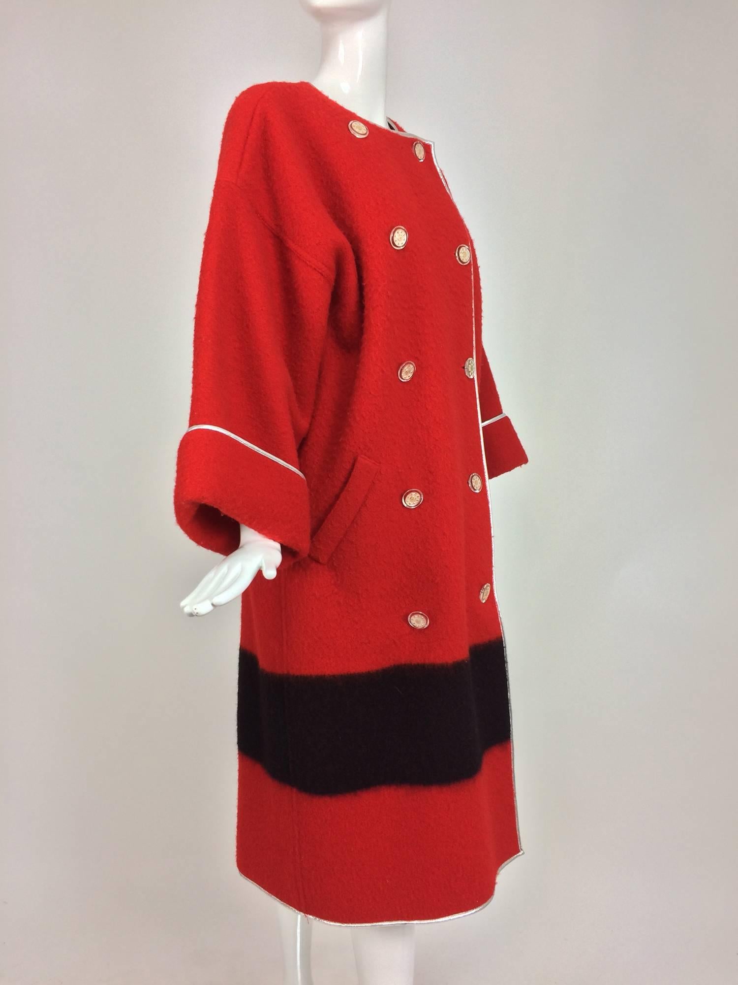 Vintage Geoffrey Beene Red and Black Blanket Coat 1970s 3