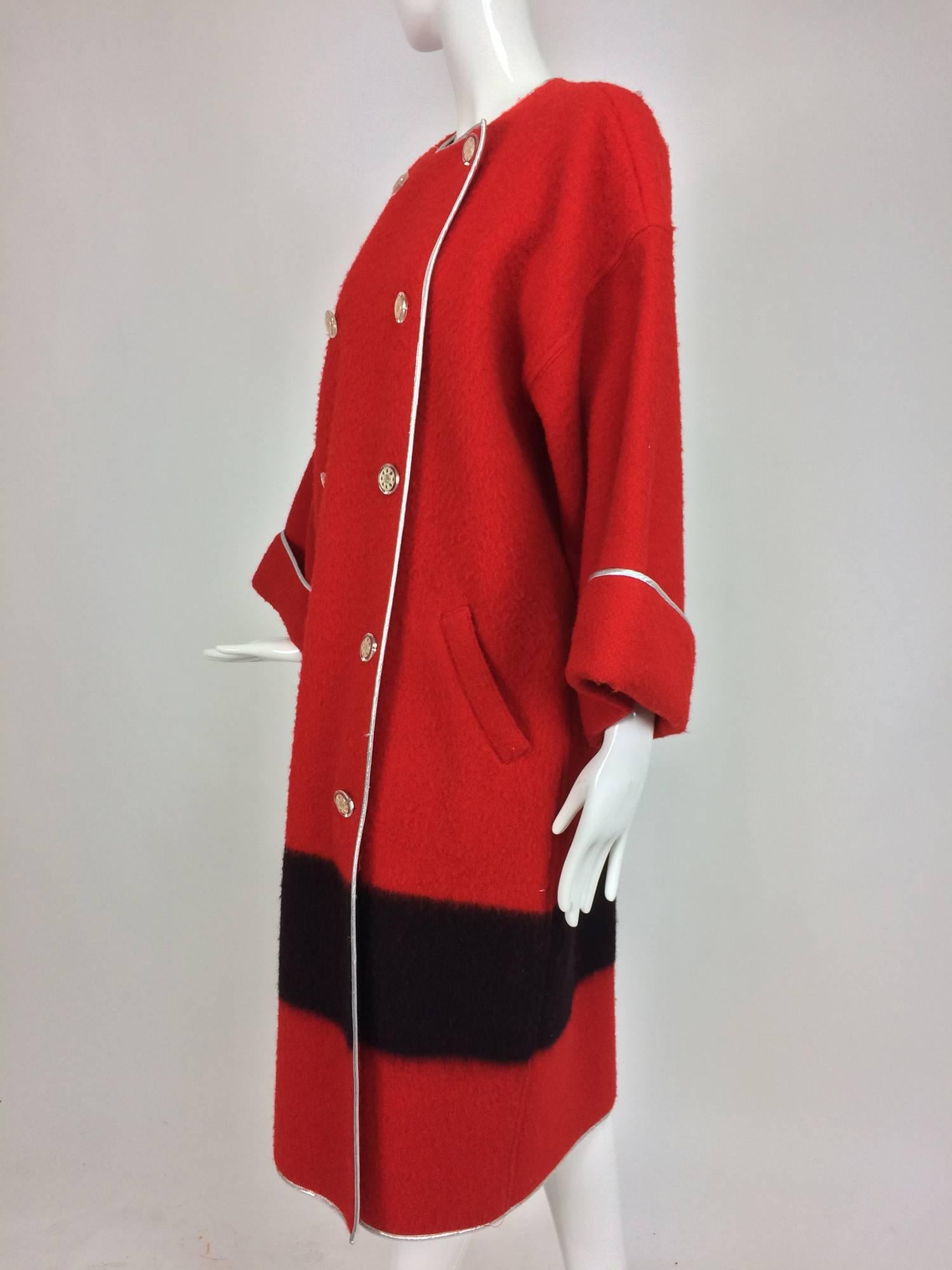Vintage Geoffrey Beene Red and Black Blanket Coat 1970s 4