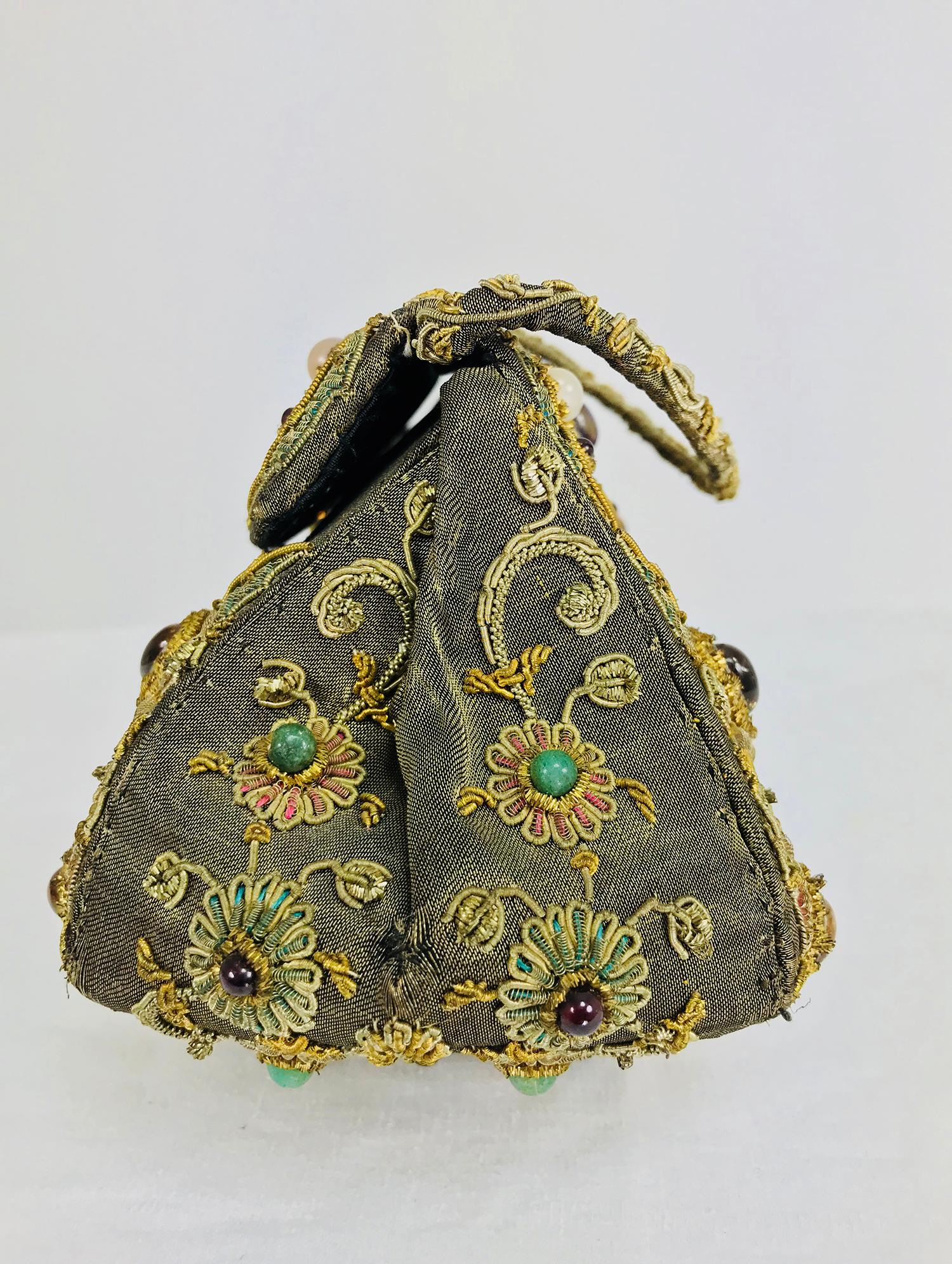 Brown Metallic jewel lame Mughal evening bag India 1960s