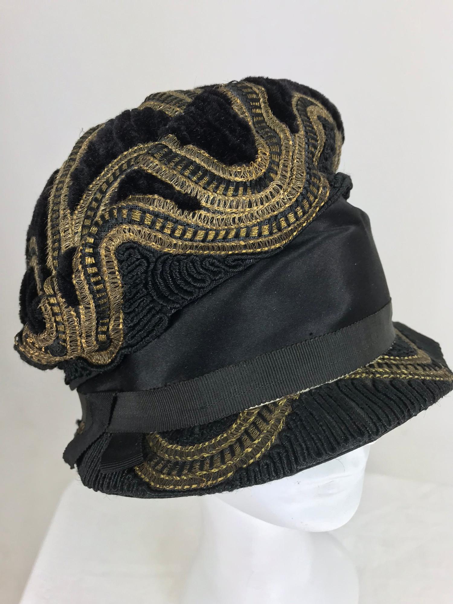 1920er Jahre Flapper gold metallic Passementerie Cloche Hut 1