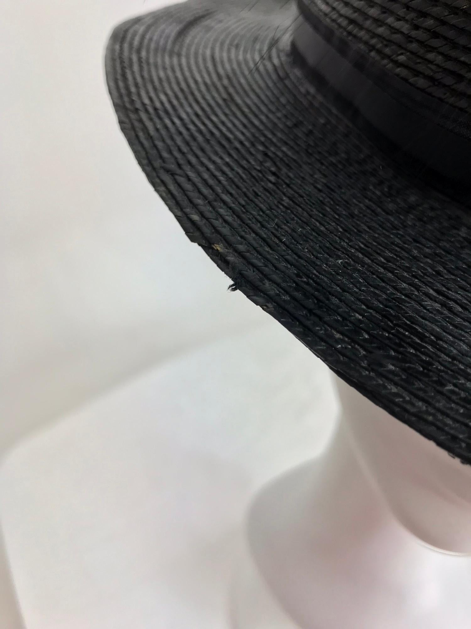 Women's Edwardian Glazed black straw hat with Bird of Paradise feathers