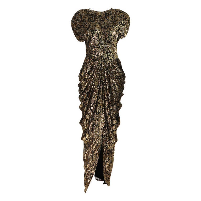 Lillie Rubin black and gold Lurex 40s inspired gown