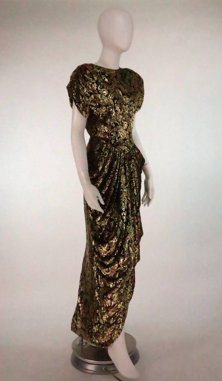Lillie Rubin black and gold Lurex 40s inspired gown In Good Condition In West Palm Beach, FL