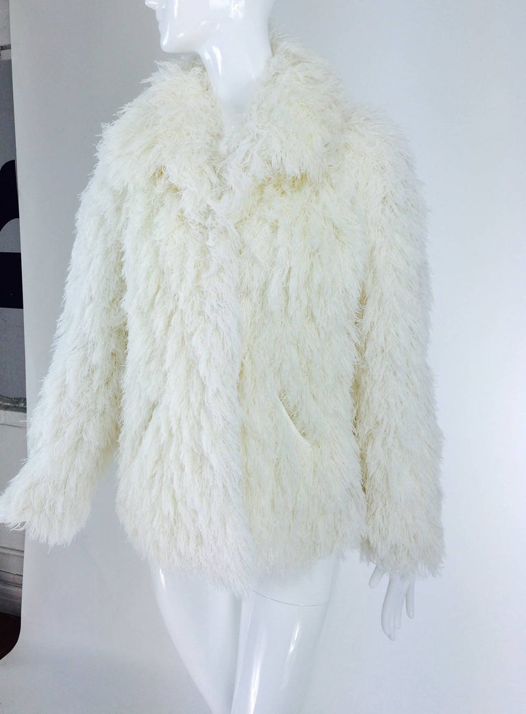 Arissa France shaggy off white string faux fur jacket, 1980s For Sale ...