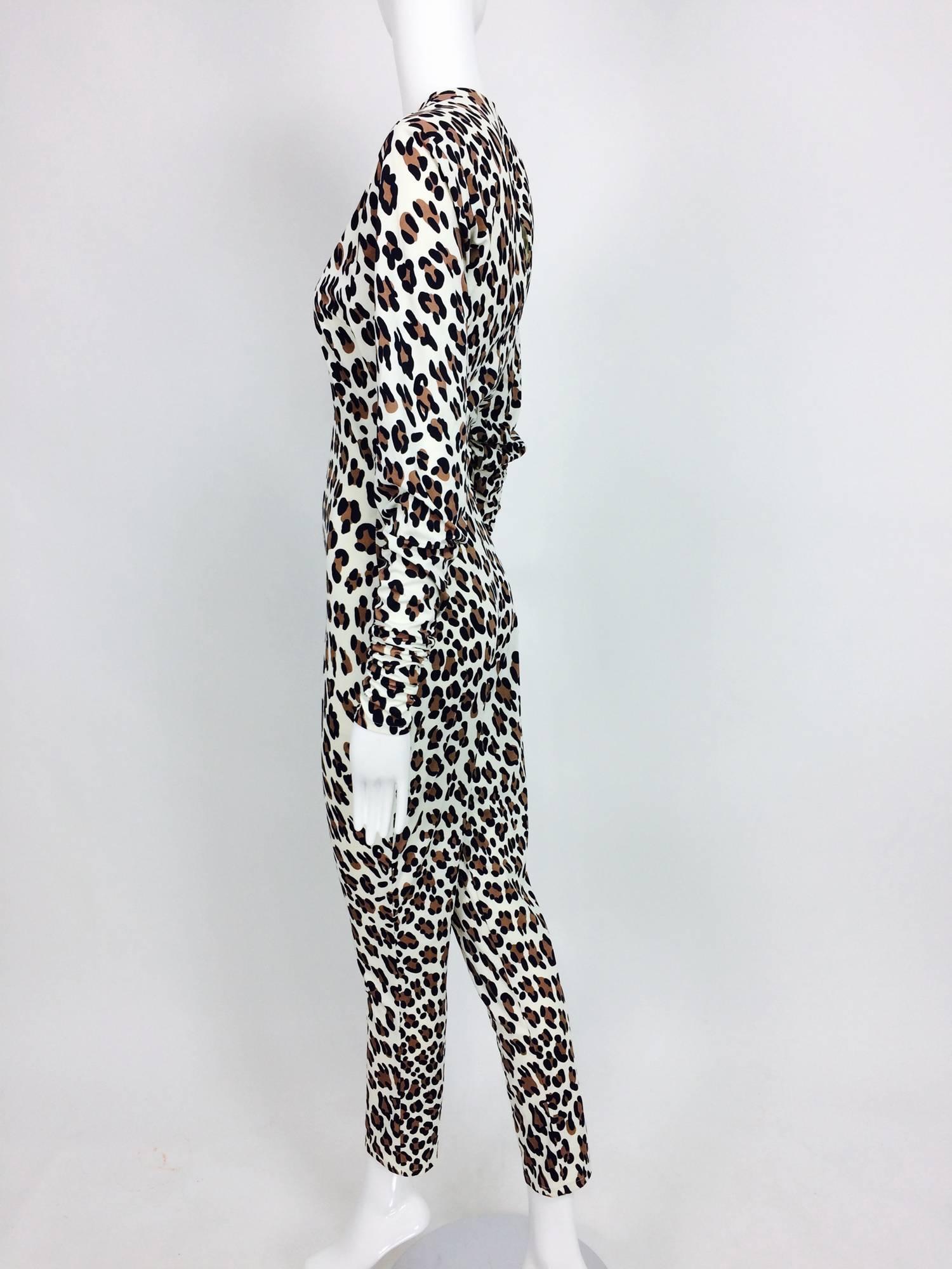 Gray Vintage Norma Kamali leopard print cat suit 1980s