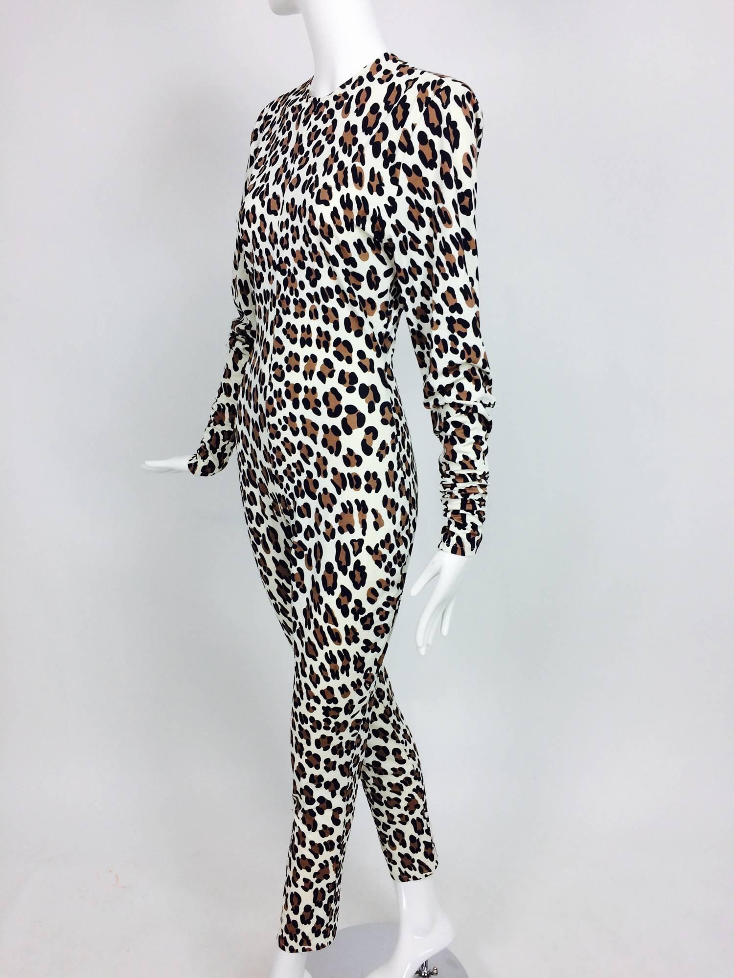 Women's Vintage Norma Kamali leopard print cat suit 1980s