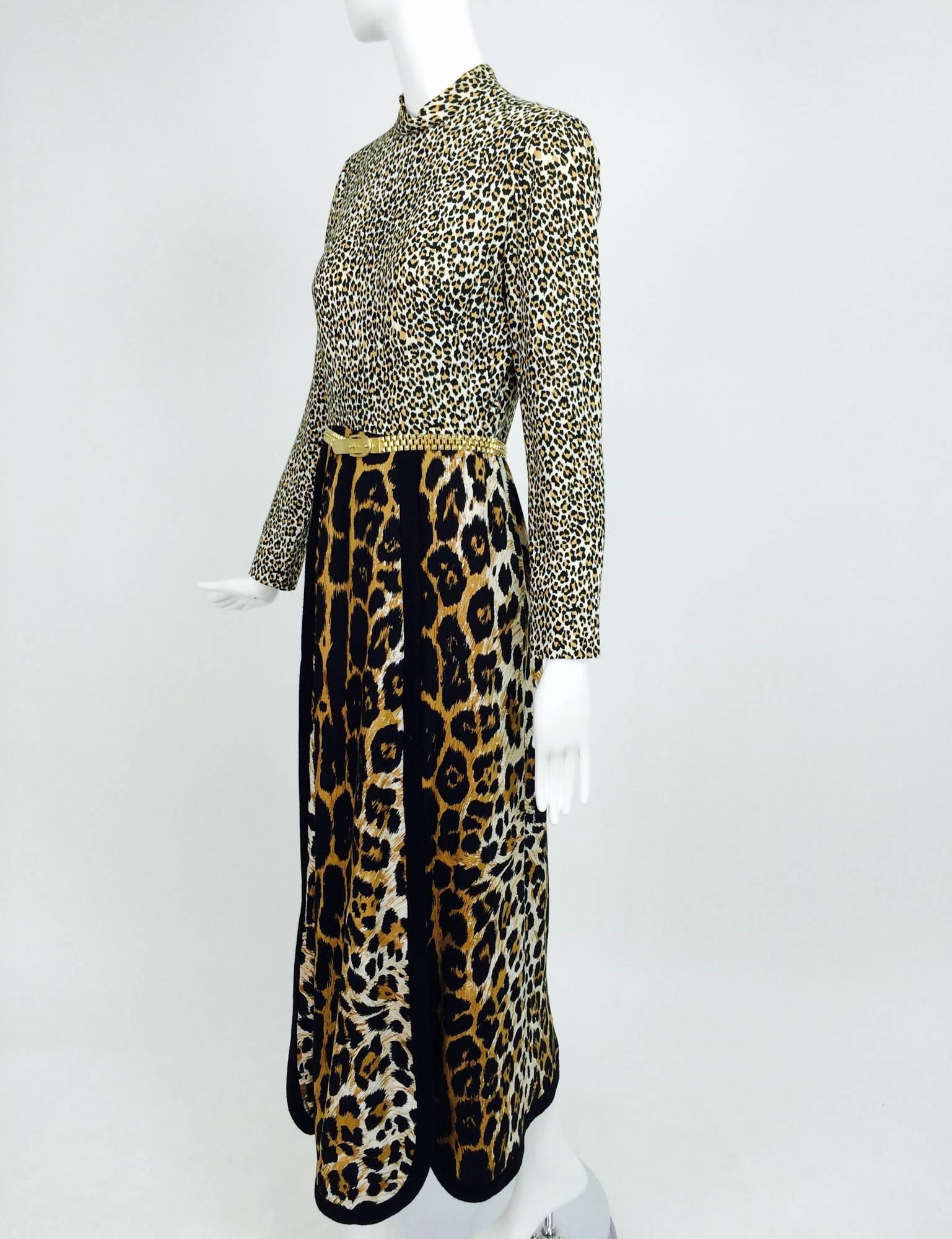 Black Martha Palm Beach Leopard Print Maxi dress 1970s