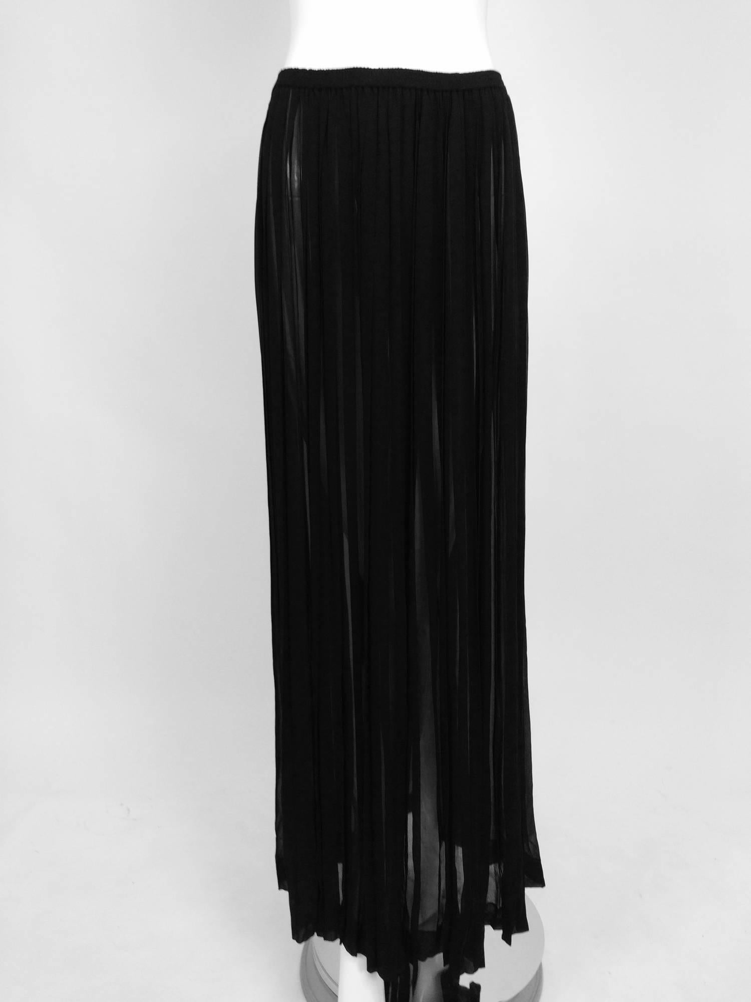 Yves Saint Laurent Black Silk Chiffon Knife Pleated Maxi Skirt Vintage 1970s In Good Condition In West Palm Beach, FL