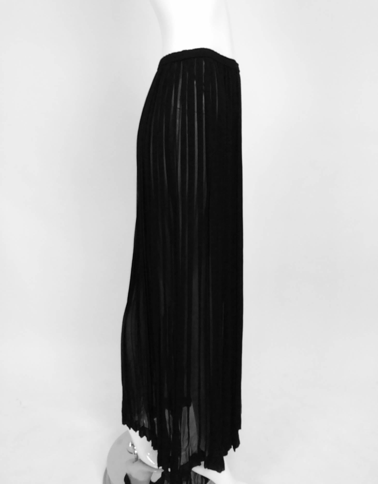 Women's Yves Saint Laurent Black Silk Chiffon Knife Pleated Maxi Skirt Vintage 1970s