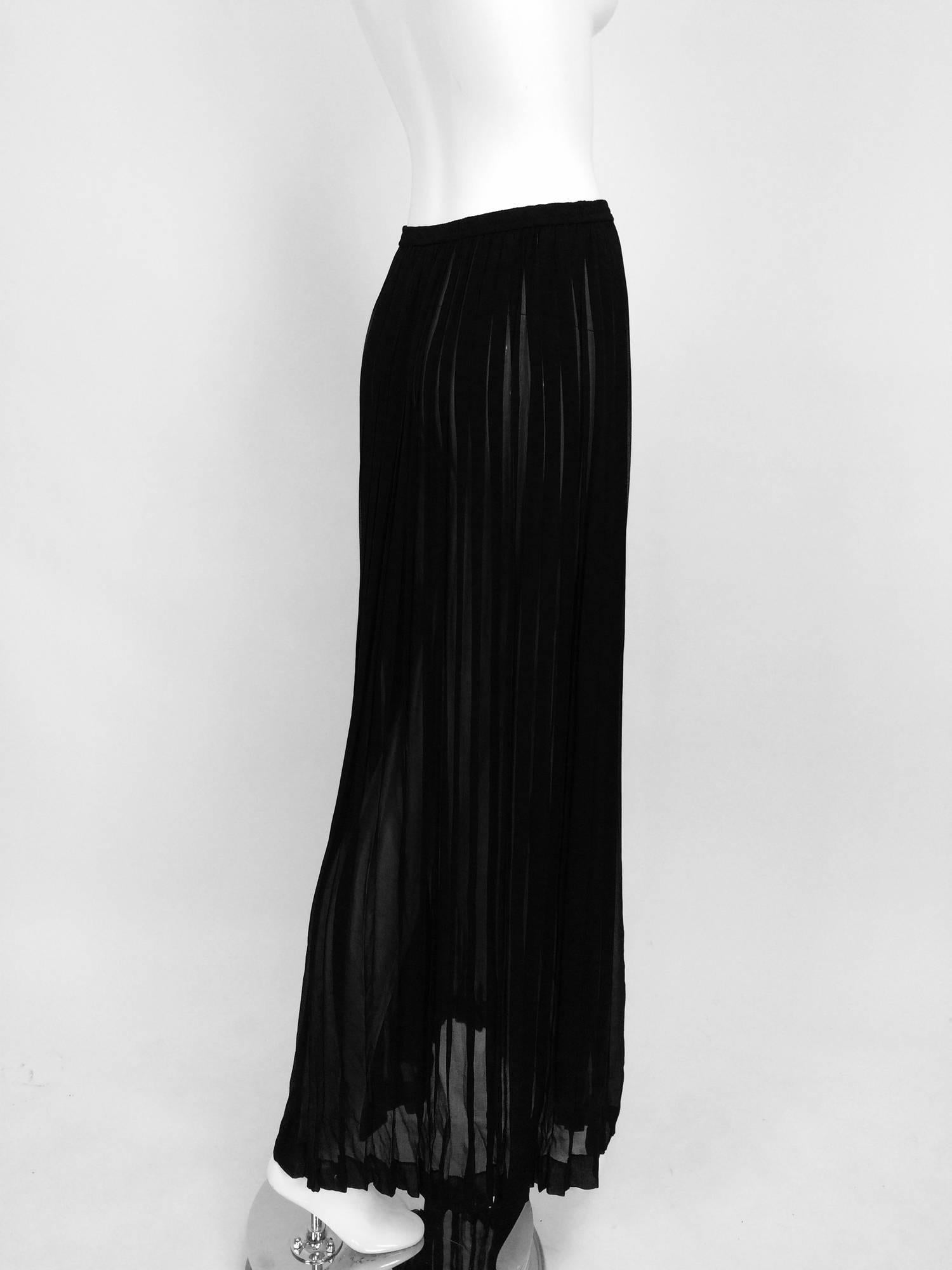 Yves Saint Laurent Black Silk Chiffon Knife Pleated Maxi Skirt Vintage 1970s 1